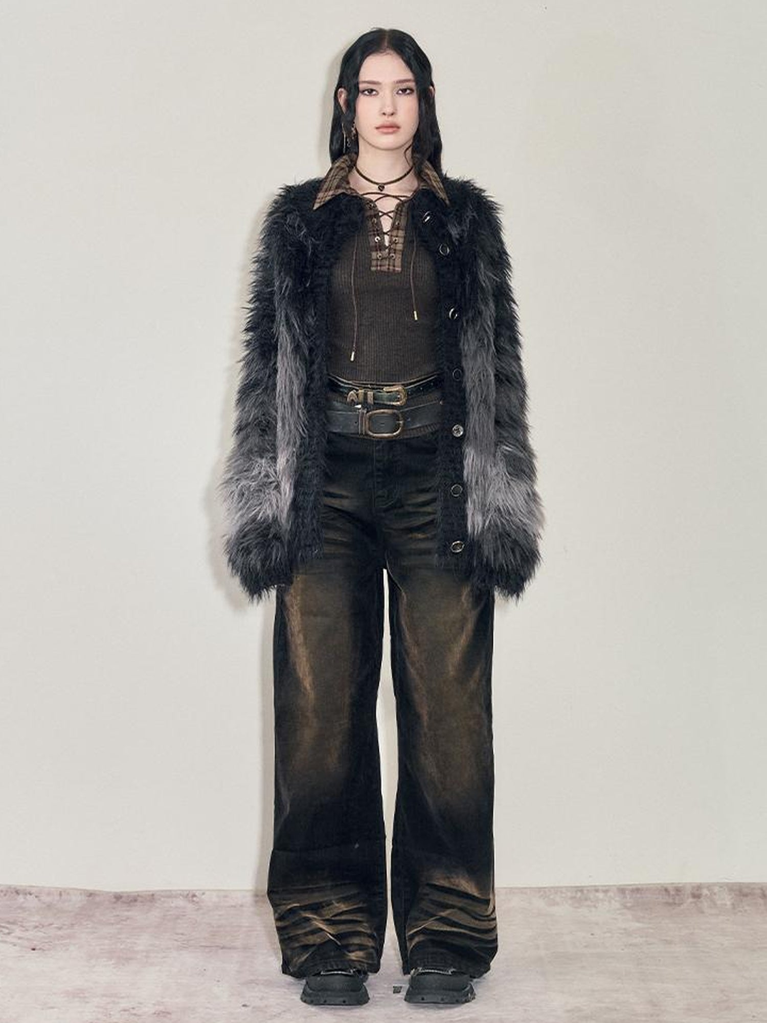 AnnoMundi Retro Heavy Wash Flare Velvet Denim Pants