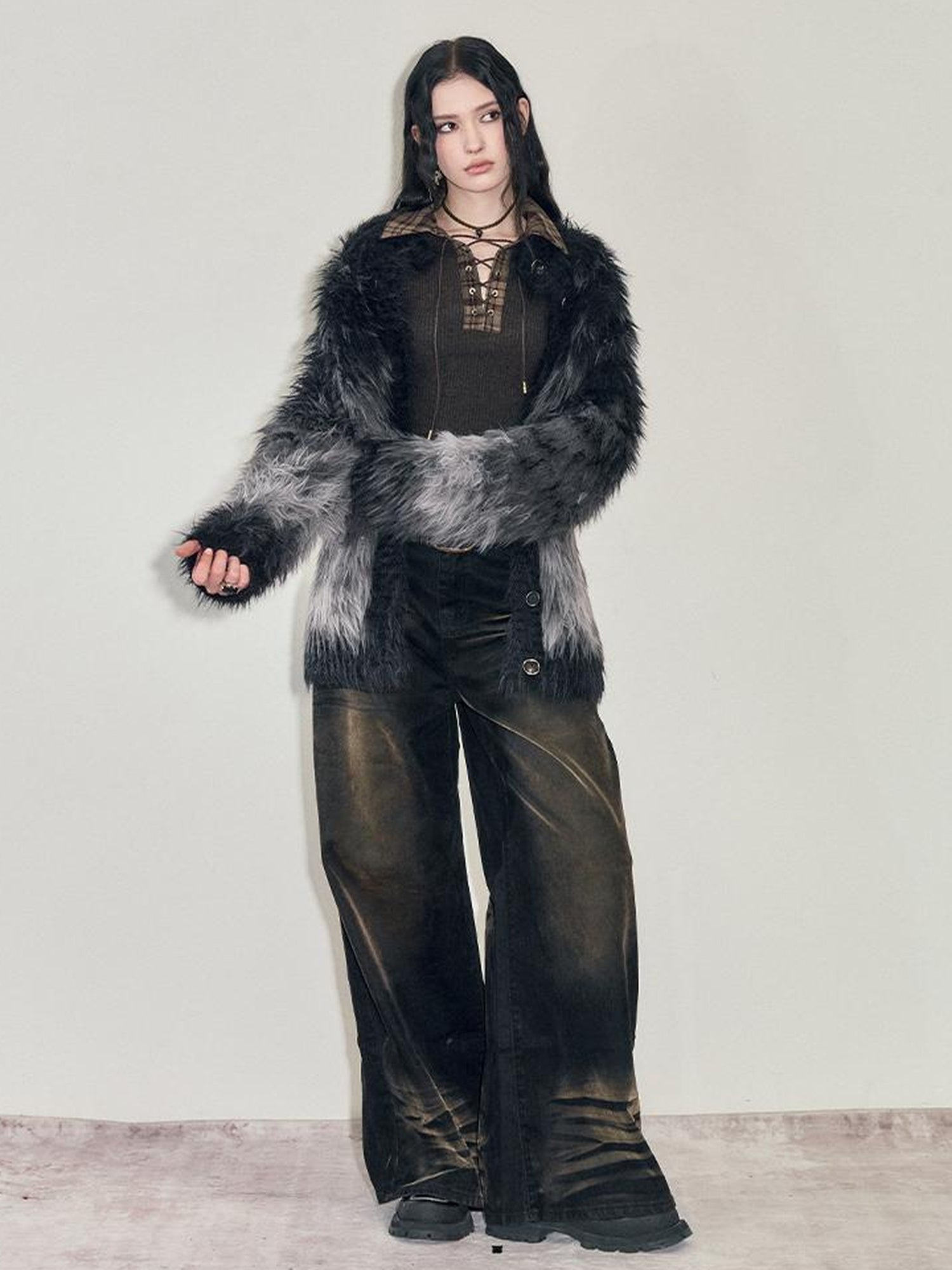 AnnoMundi Retro Heavy Wash Flare Velvet Denim Pants