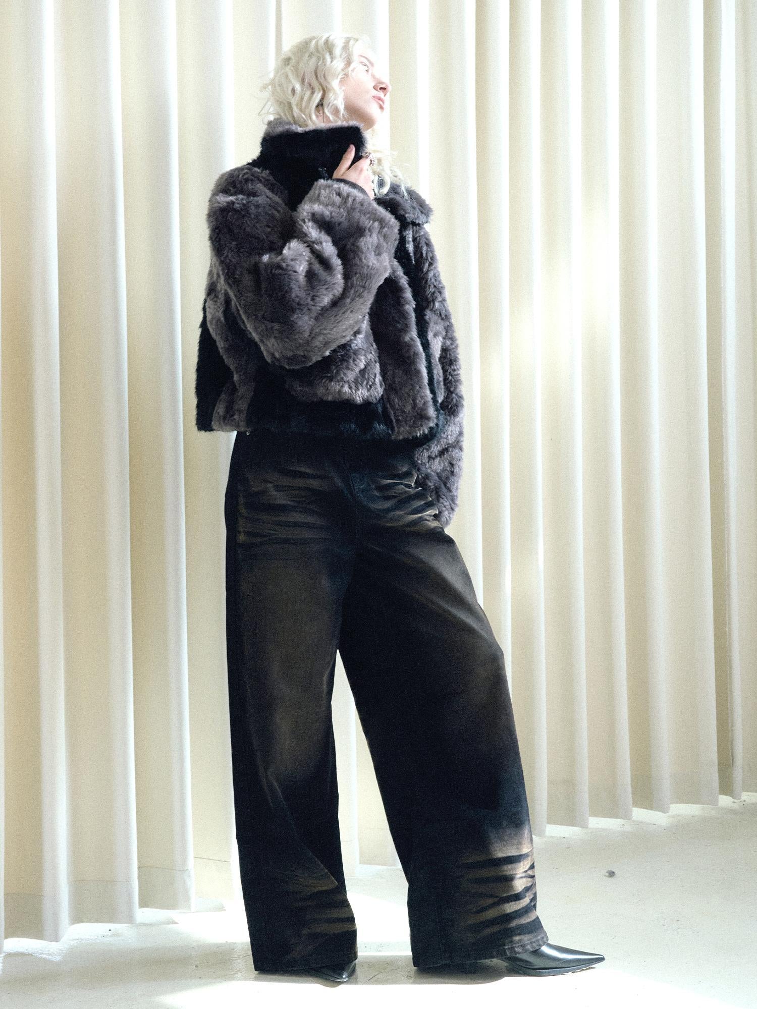 AnnoMundi Retro Heavy Wash Flare Velvet Denim Pants
