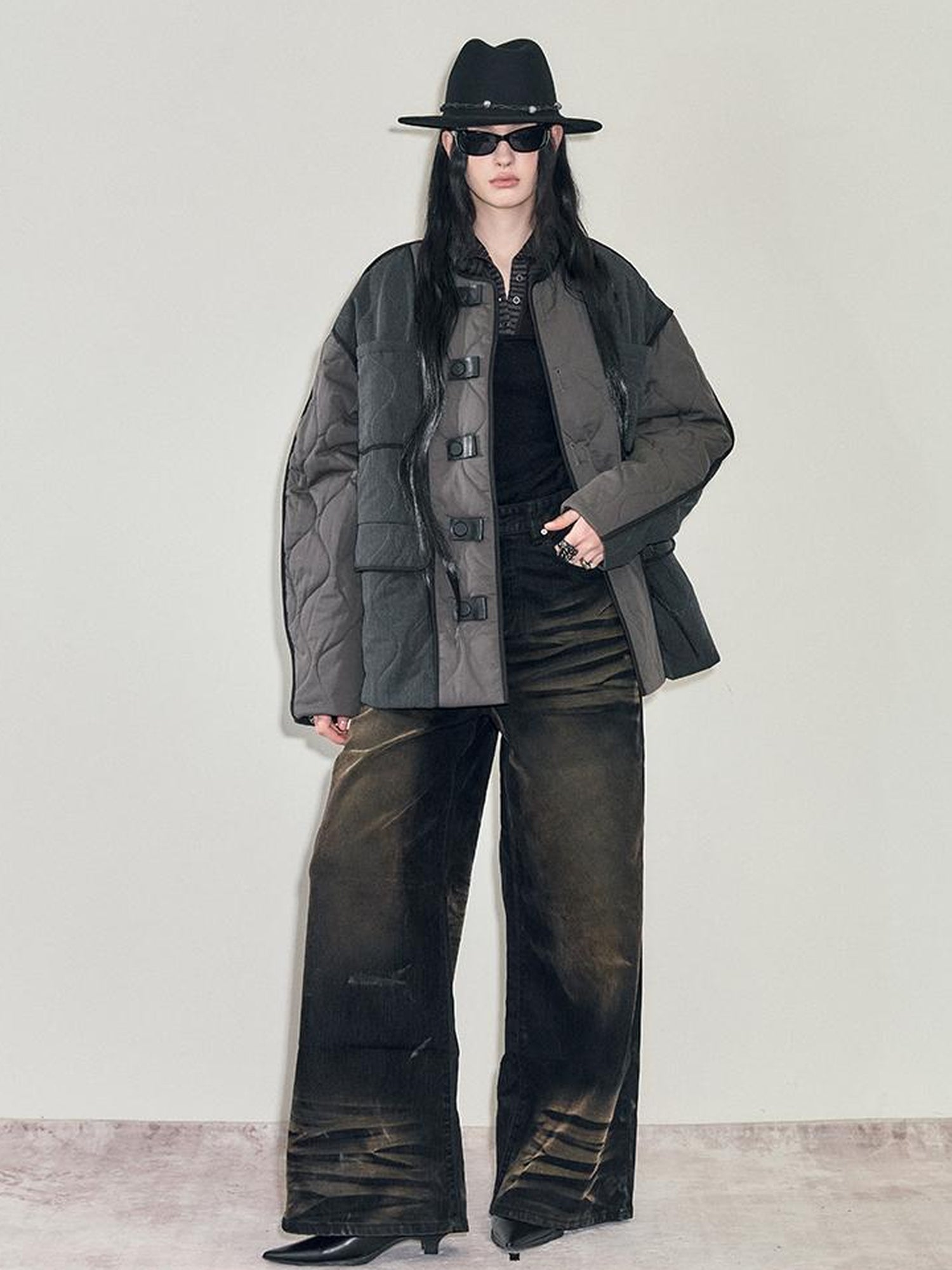 AnnoMundi Retro Heavy Wash Flare Velvet Denim Pants