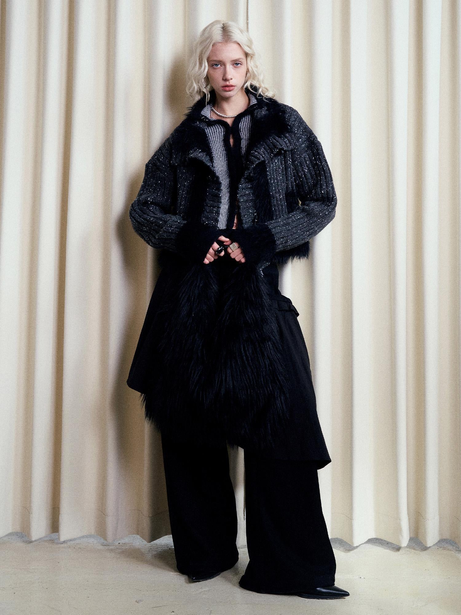 AnnoMundi Retro Knit Jacket With Faux Fur Trim And Frog Closures