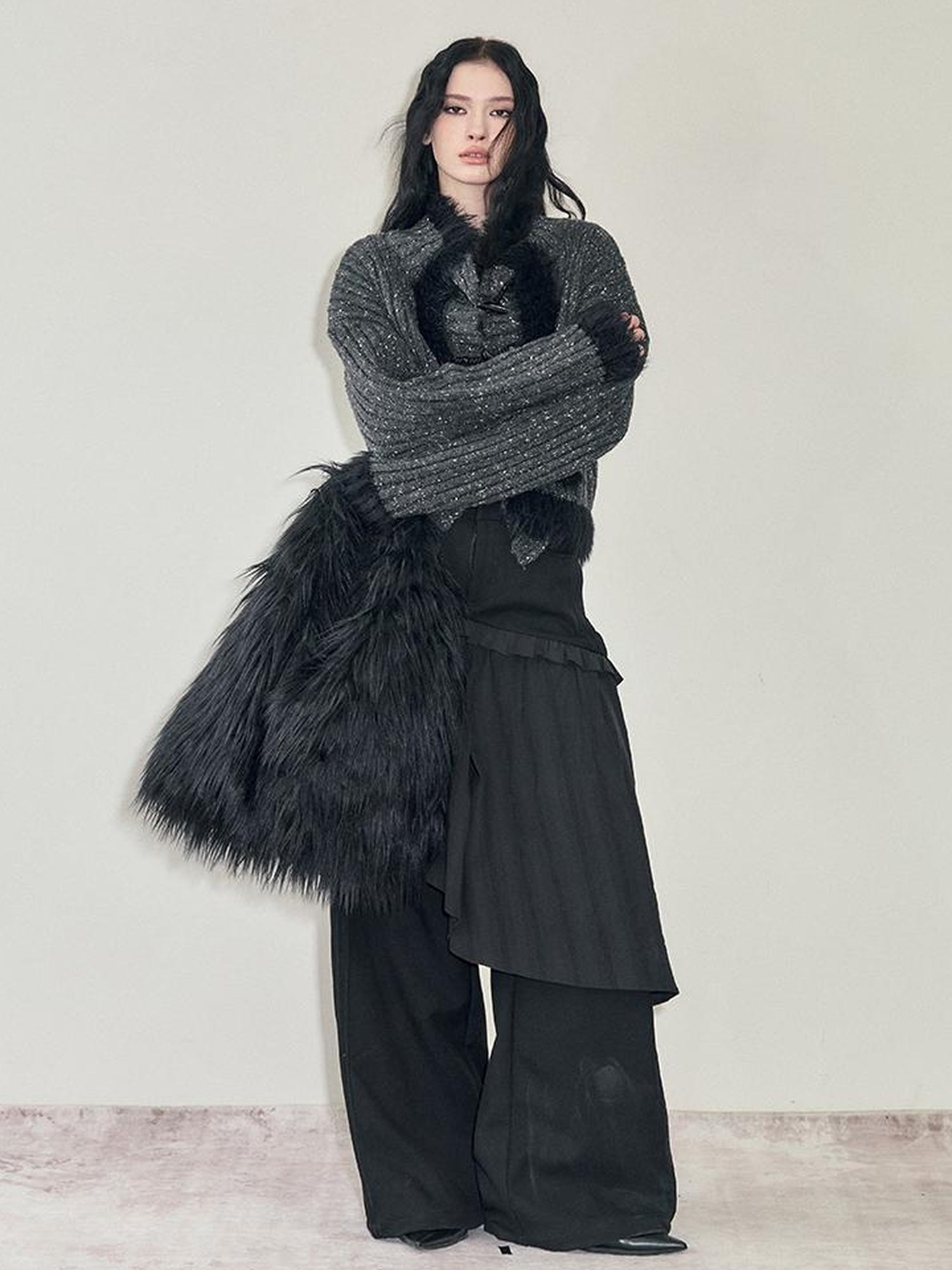 AnnoMundi Retro Knit Jacket With Faux Fur Trim And Frog Closures