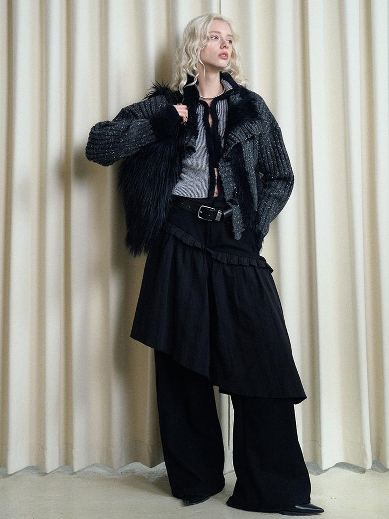 AnnoMundi Retro Knit Jacket With Faux Fur Trim And Frog Closures