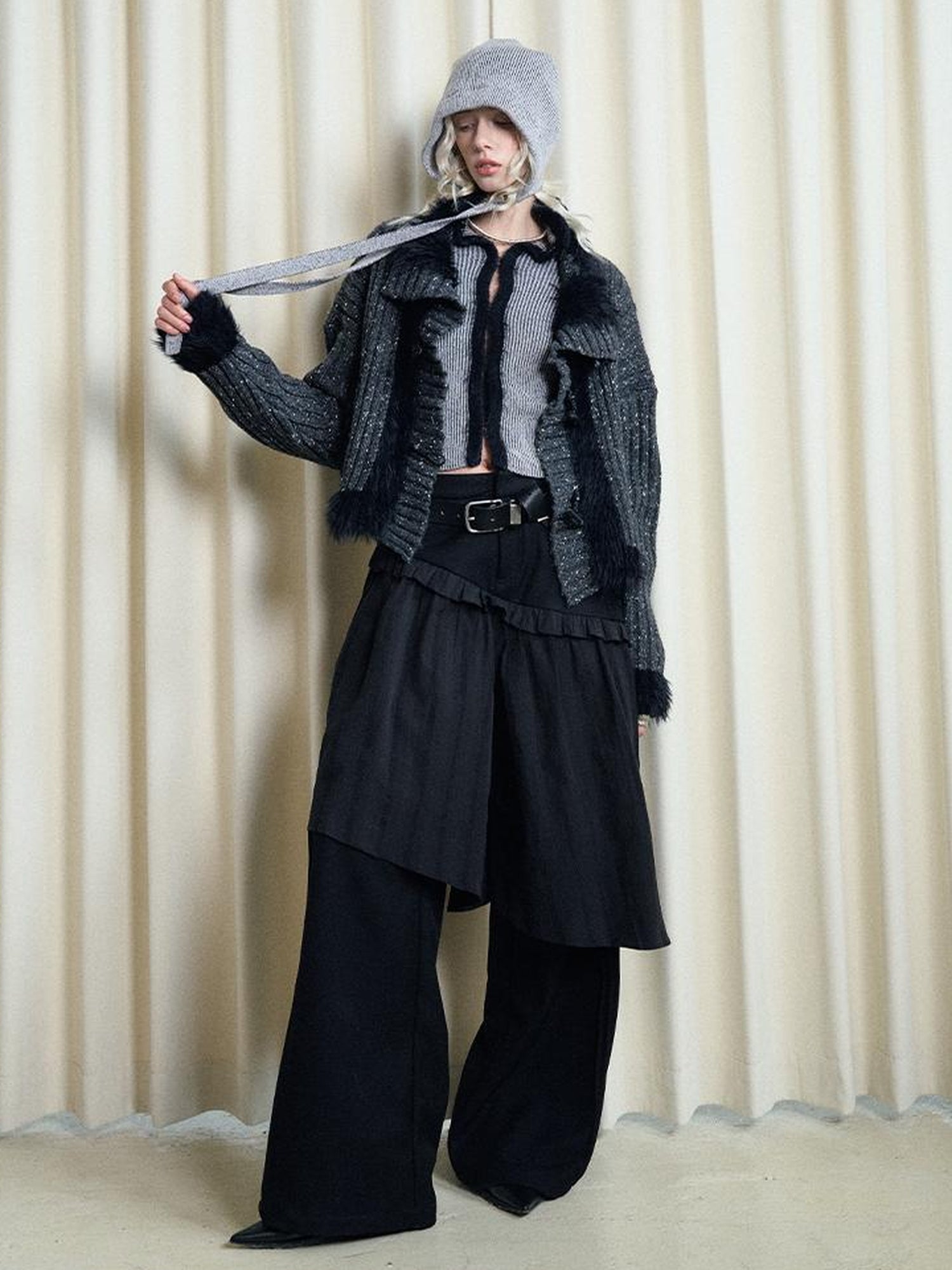 AnnoMundi Retro Knit Jacket With Faux Fur Trim And Frog Closures