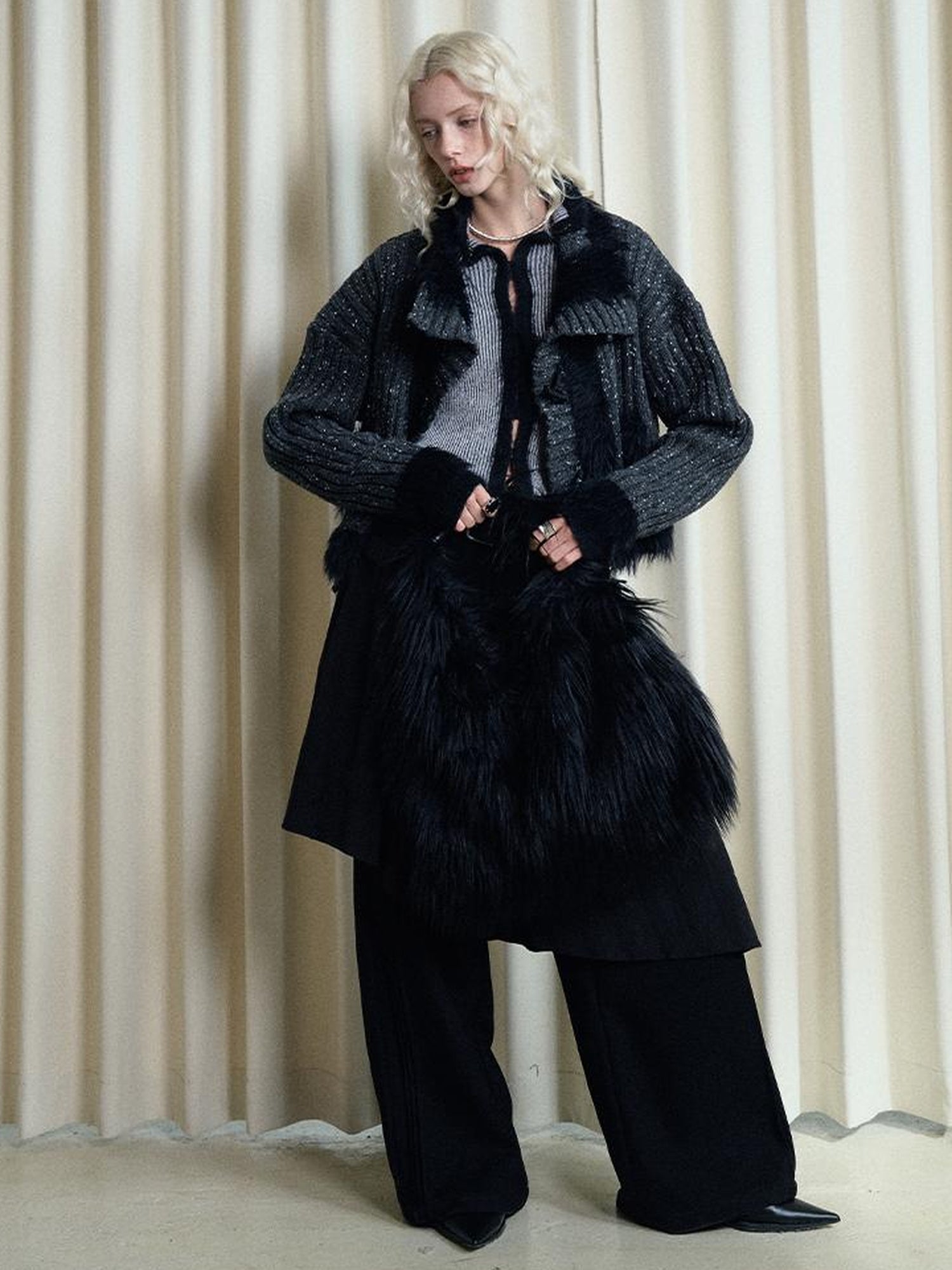 AnnoMundi Retro Knit Jacket With Faux Fur Trim And Frog Closures