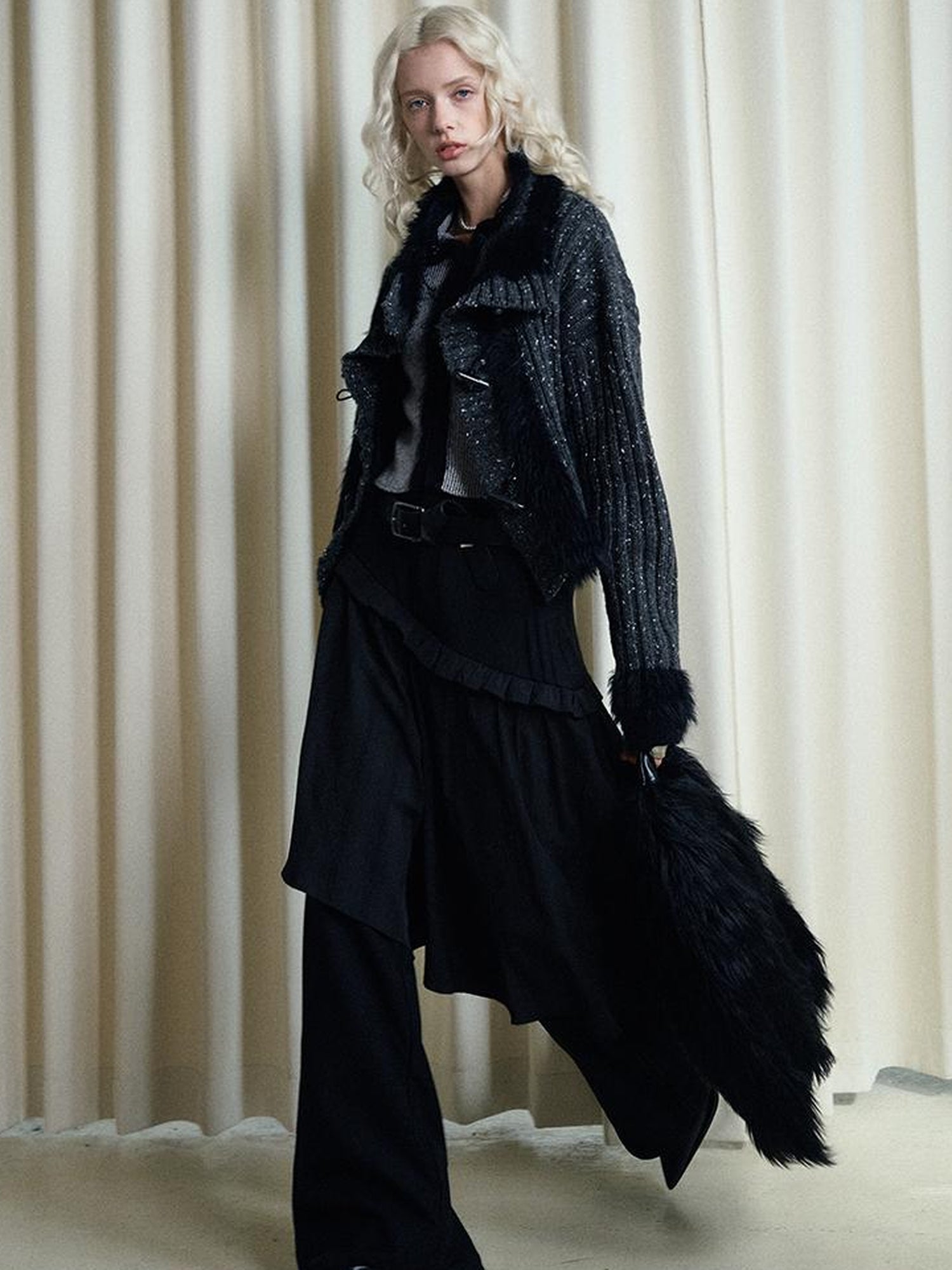 AnnoMundi Retro Knit Jacket With Faux Fur Trim And Frog Closures