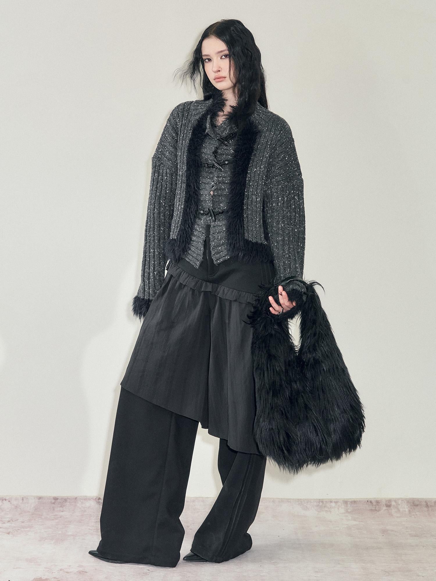 AnnoMundi Retro Knit Jacket With Faux Fur Trim And Frog Closures