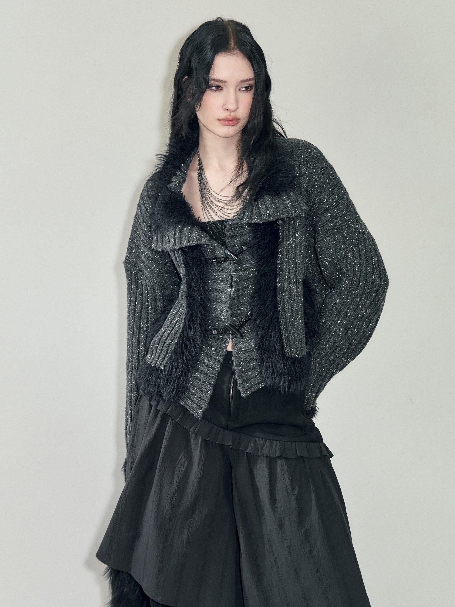 AnnoMundi Retro Knit Jacket With Faux Fur Trim And Frog Closures
