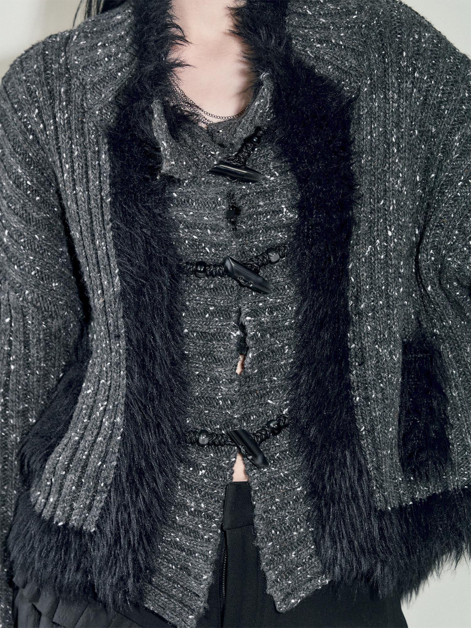 AnnoMundi Retro Knit Jacket With Faux Fur Trim And Frog Closures
