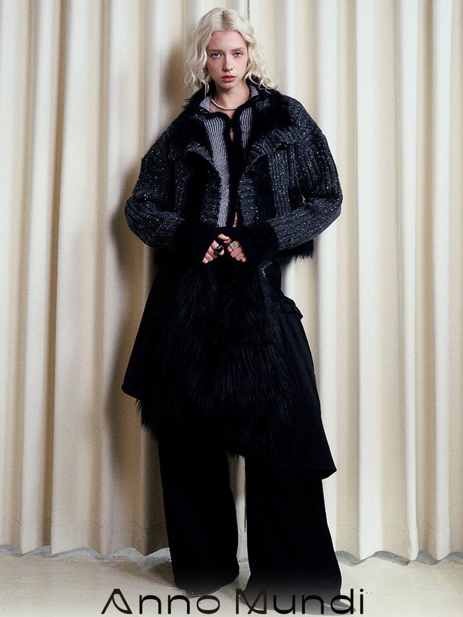 AnnoMundi Retro Knit Jacket With Faux Fur Trim And Frog Closures