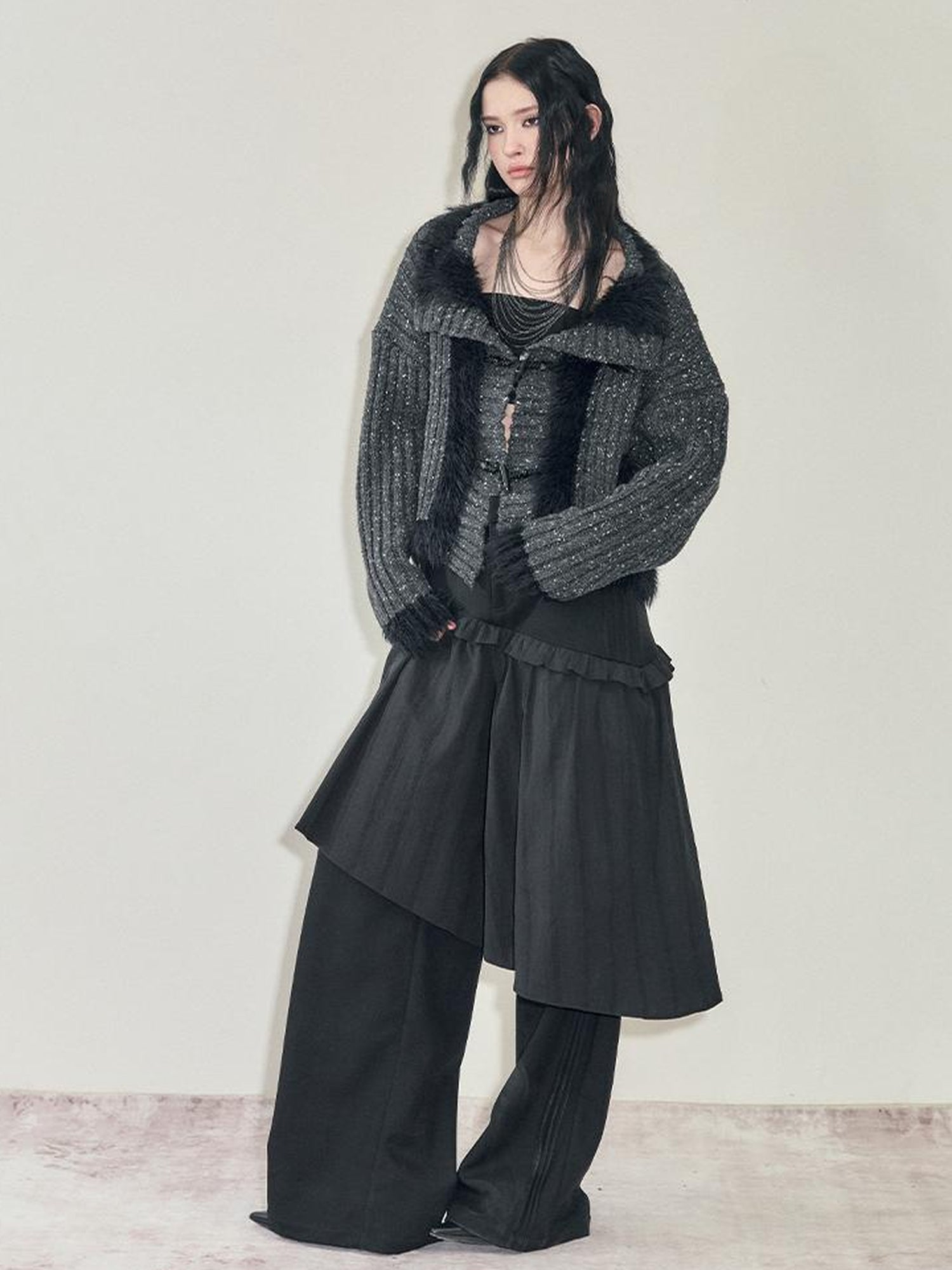 AnnoMundi Retro Knit Jacket With Faux Fur Trim And Frog Closures