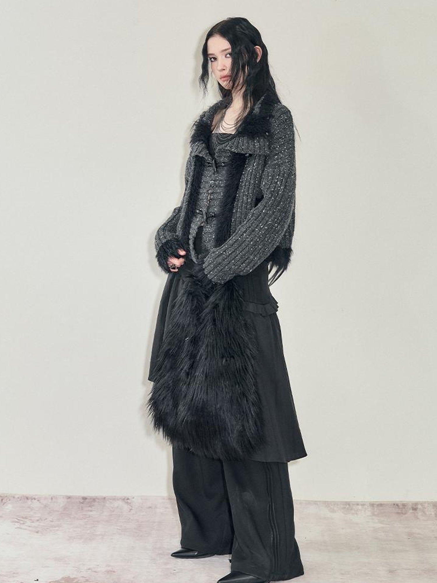 AnnoMundi Retro Knit Jacket With Faux Fur Trim And Frog Closures