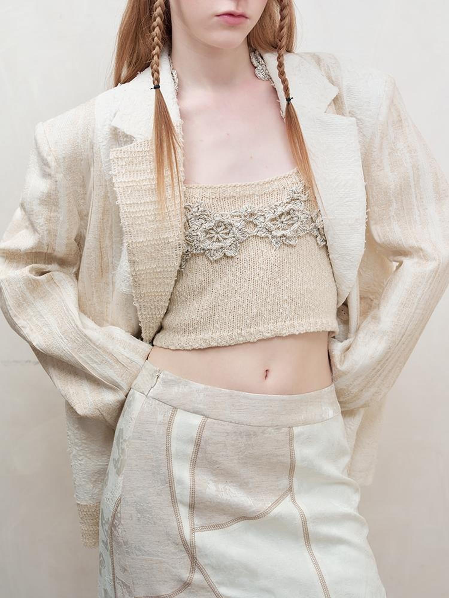 AnnoMundi Retro Linen Blazer With Woven Texture