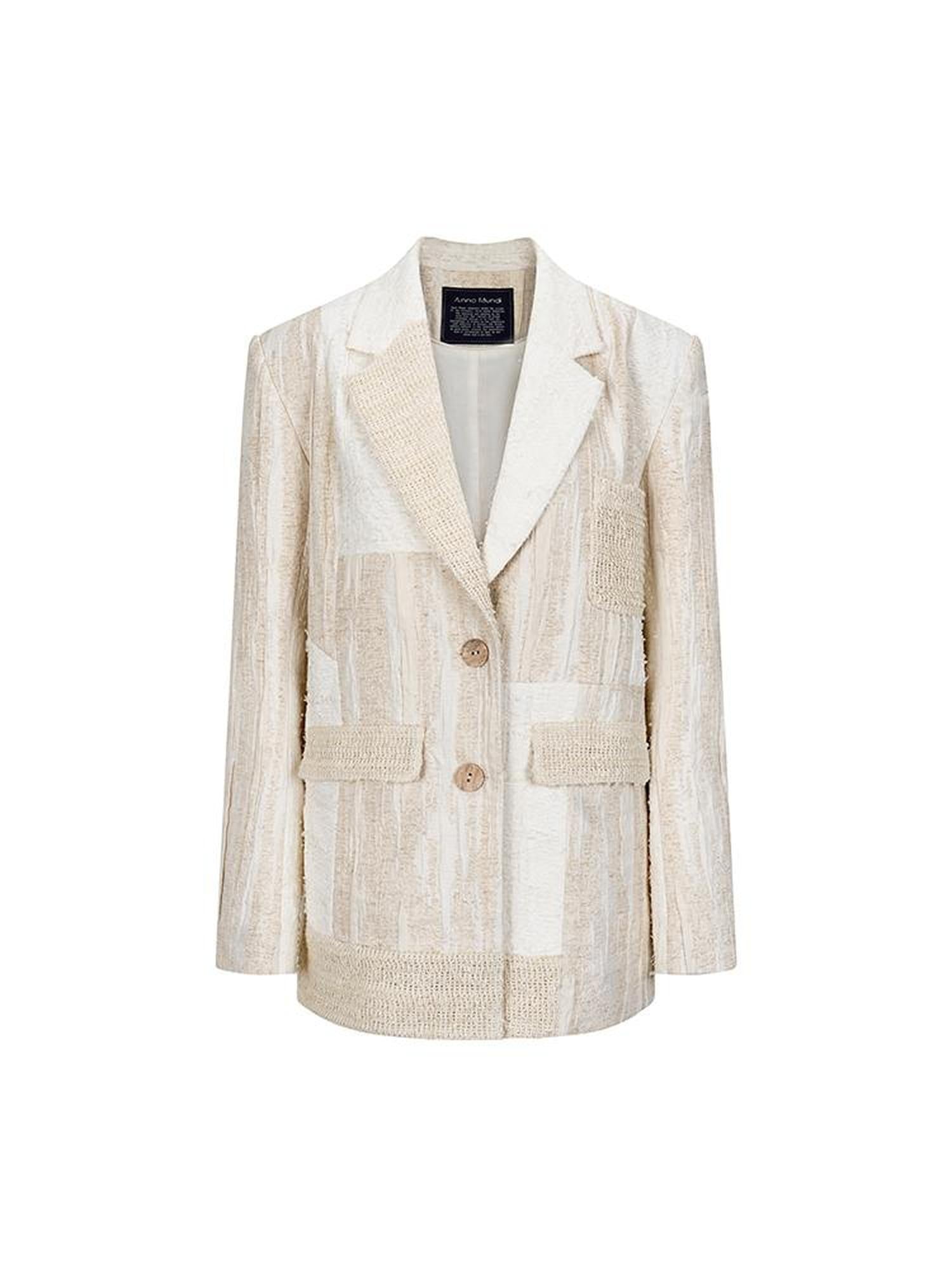 AnnoMundi Retro Linen Blazer With Woven Texture