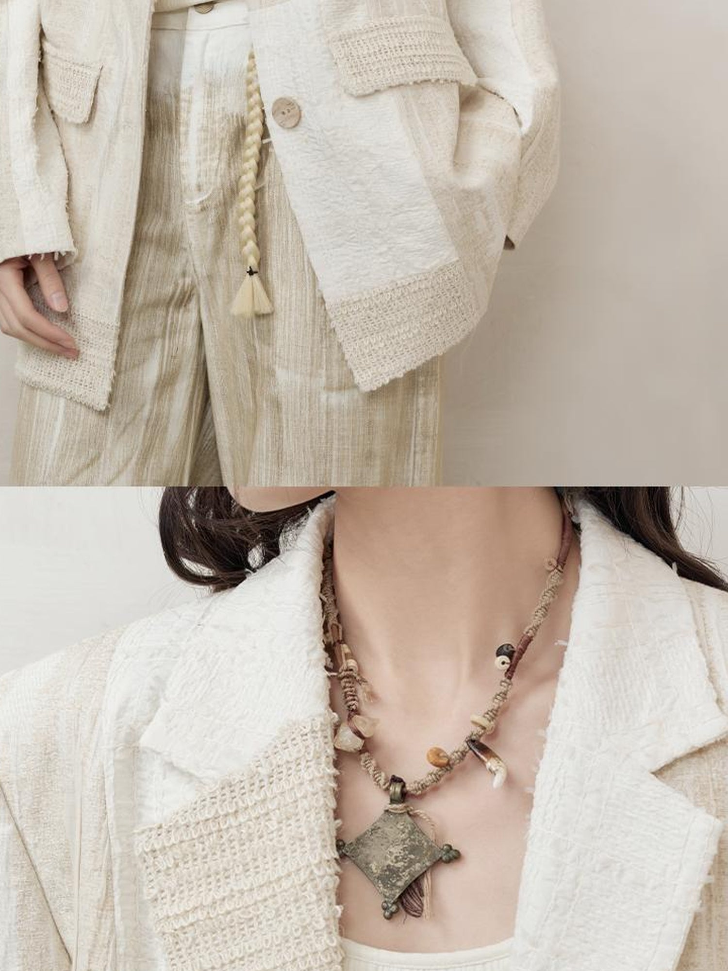 AnnoMundi Retro Linen Blazer With Woven Texture