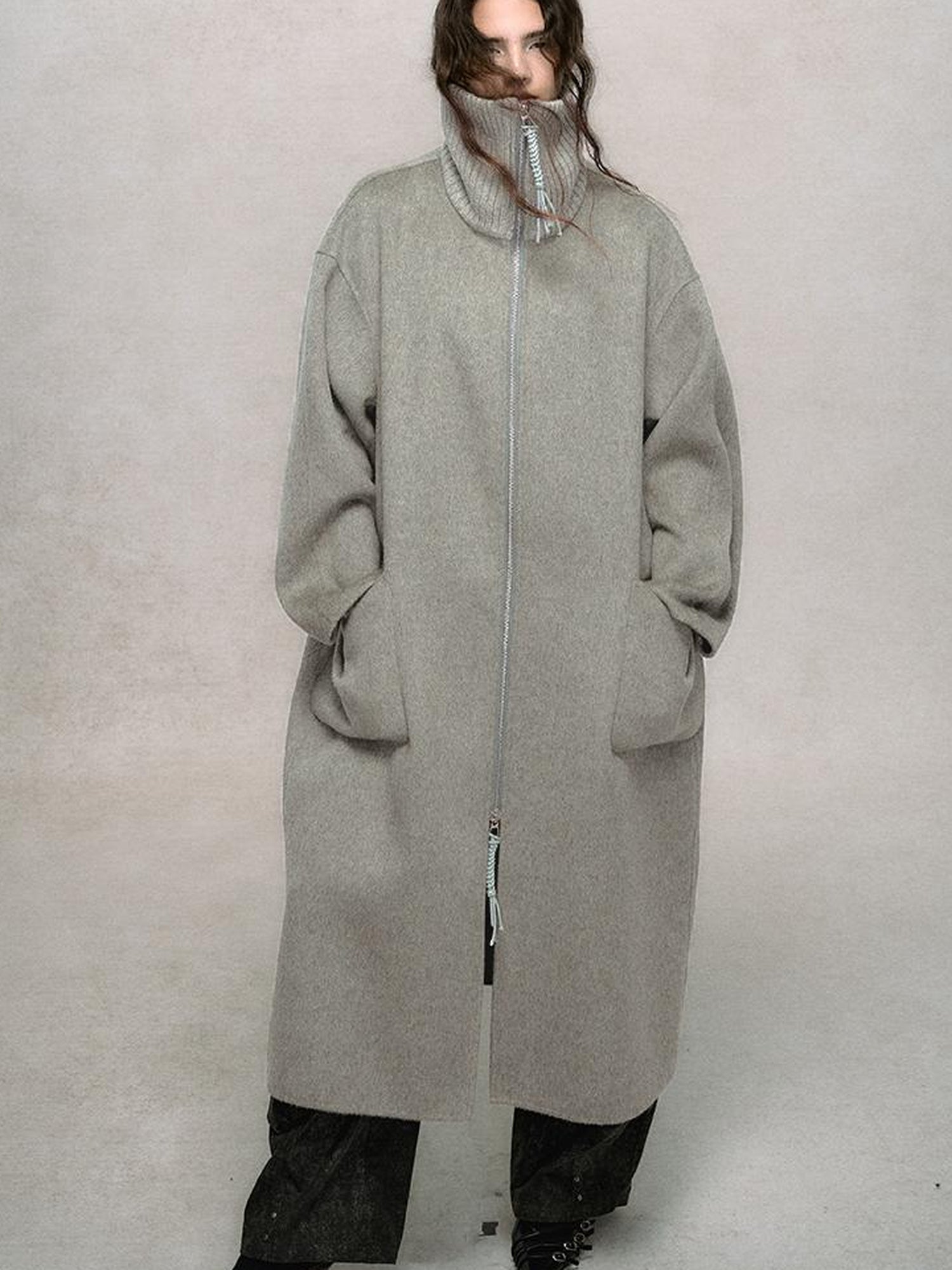 AnnoMundi Retro Sage Green Wool Blend Coat With Detachable Collar