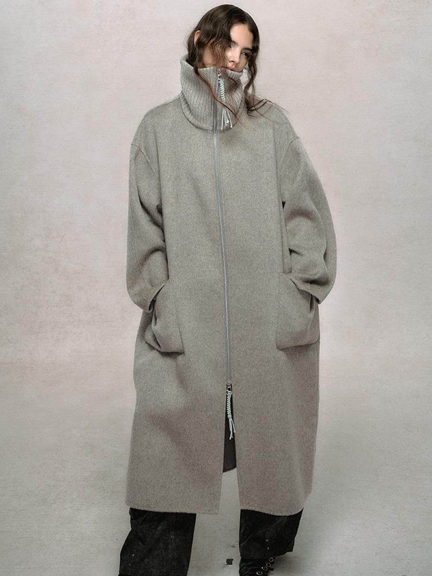 AnnoMundi Retro Sage Green Wool Blend Coat With Detachable Collar