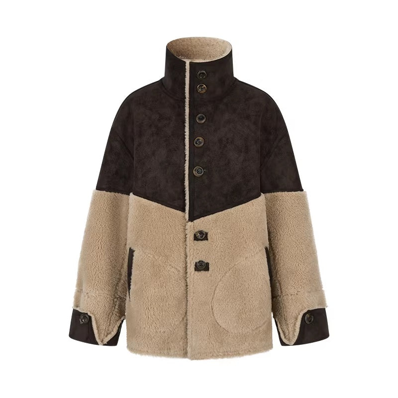 AnnoMundi_Reversible_Eco_Friendly_Oversized_Stand_Collar_Faux_Fur_Trim_Women_Brown_Jacket_MISSTT