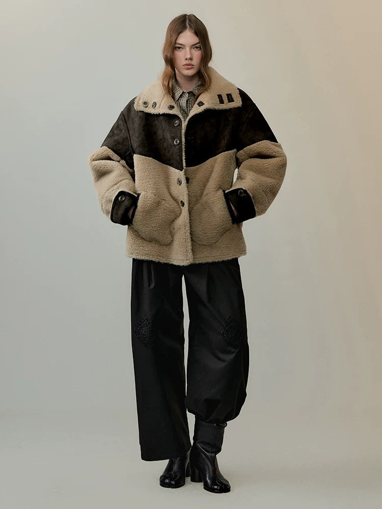 AnnoMundi Reversible Eco Friendly Oversized Stand Collar Faux Fur Trim Women Brown Jacket