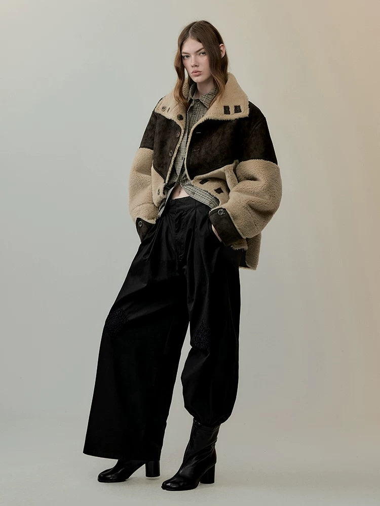 AnnoMundi Reversible Eco Friendly Oversized Stand Collar Faux Fur Trim Women Brown Jacket