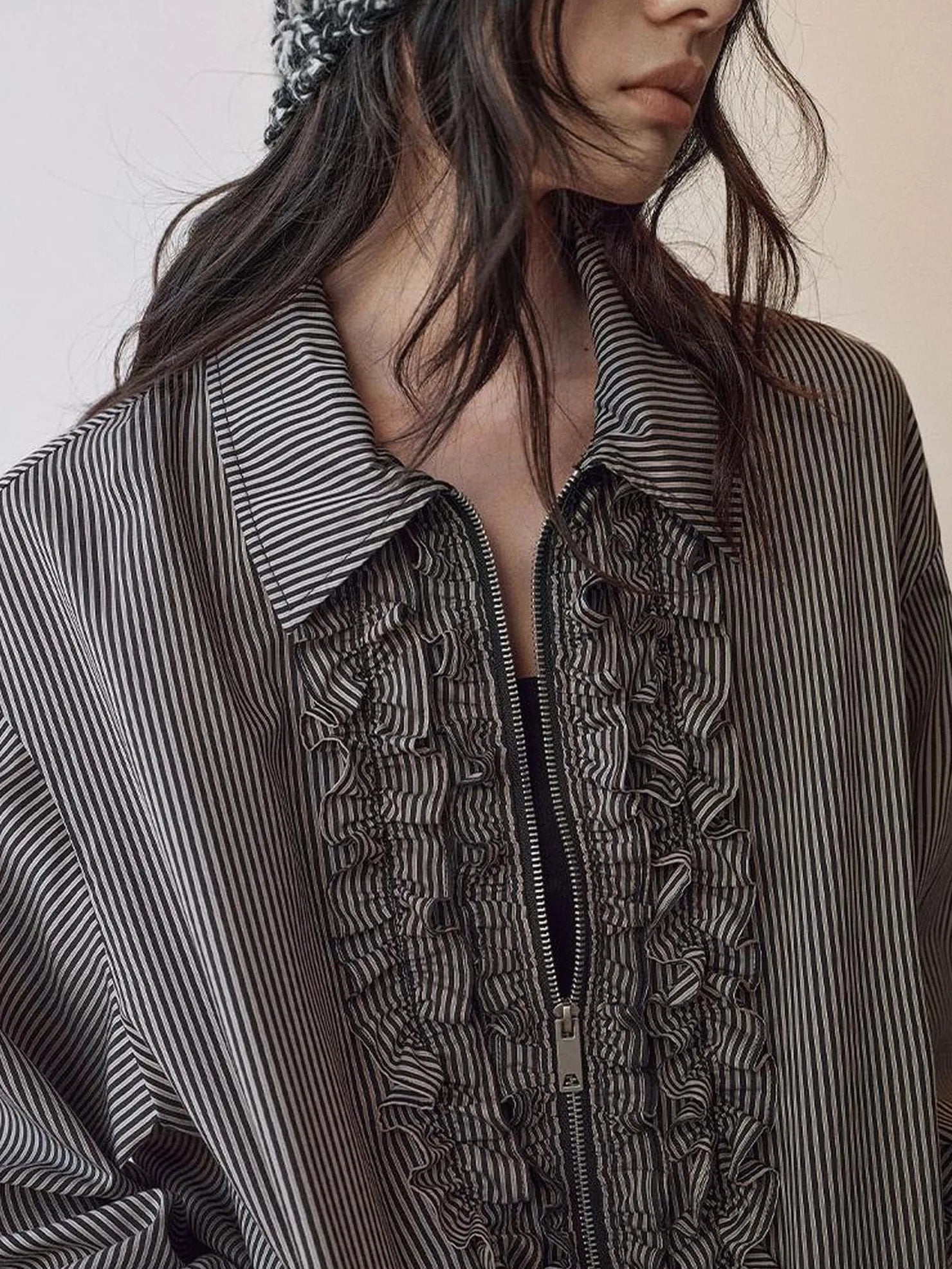 AnnoMundi Rippled Stripe Ribbed Trim Cardigan Jacket