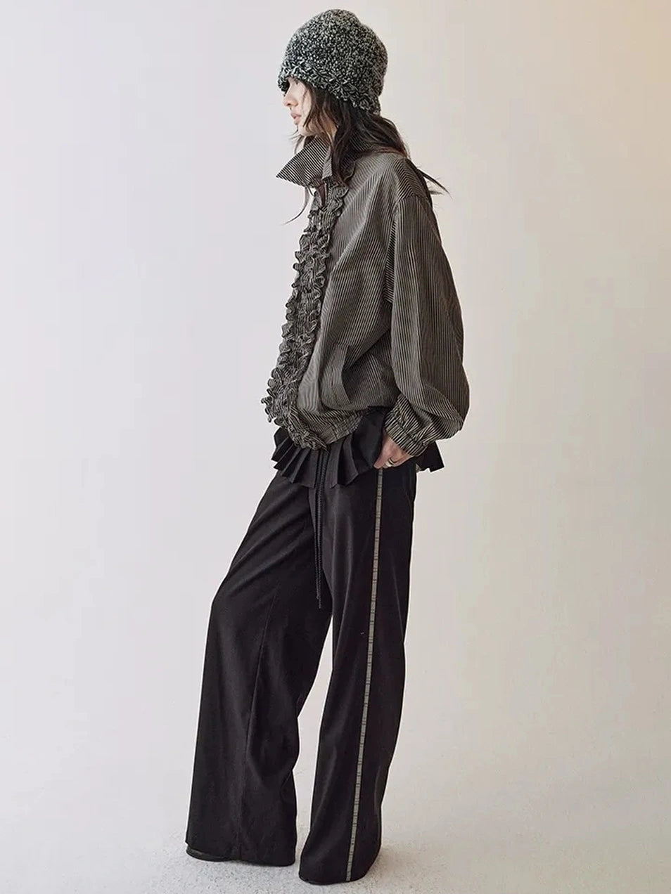 AnnoMundi Rippled Stripe Ribbed Trim Cardigan Jacket