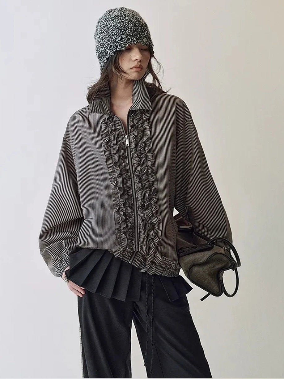 AnnoMundi Rippled Stripe Ribbed Trim Cardigan Jacket