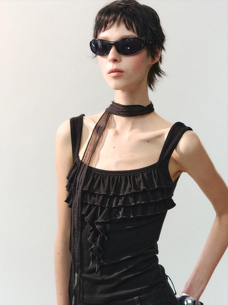 AnnoMundi Ruched Floral Square Neck Lace Trim Women&