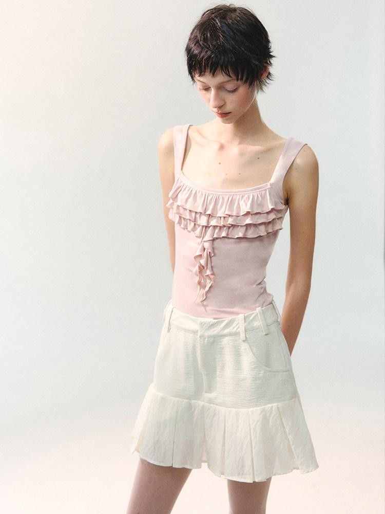 AnnoMundi Ruched Floral Square Neck Lace Trim Women&