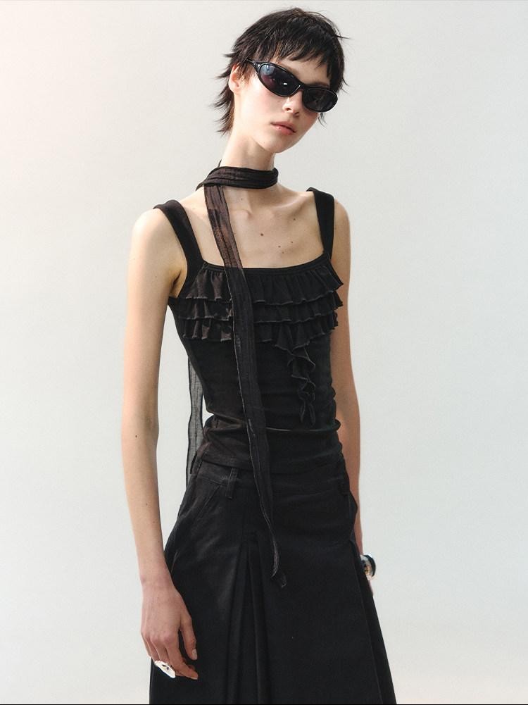 AnnoMundi Ruched Floral Square Neck Lace Trim Women&