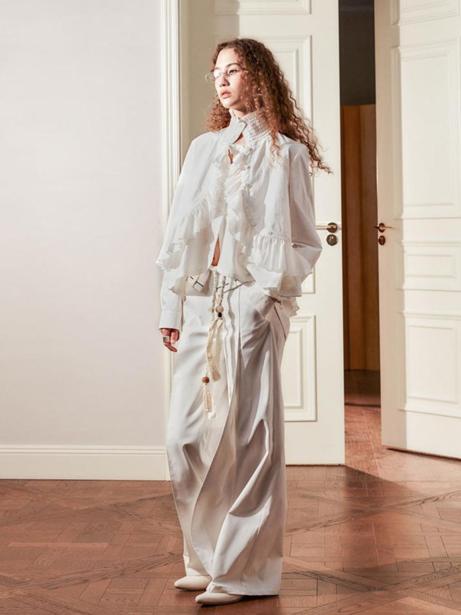 AnnoMundi Sanyu Inspired Flared Trousers With Folded Waist