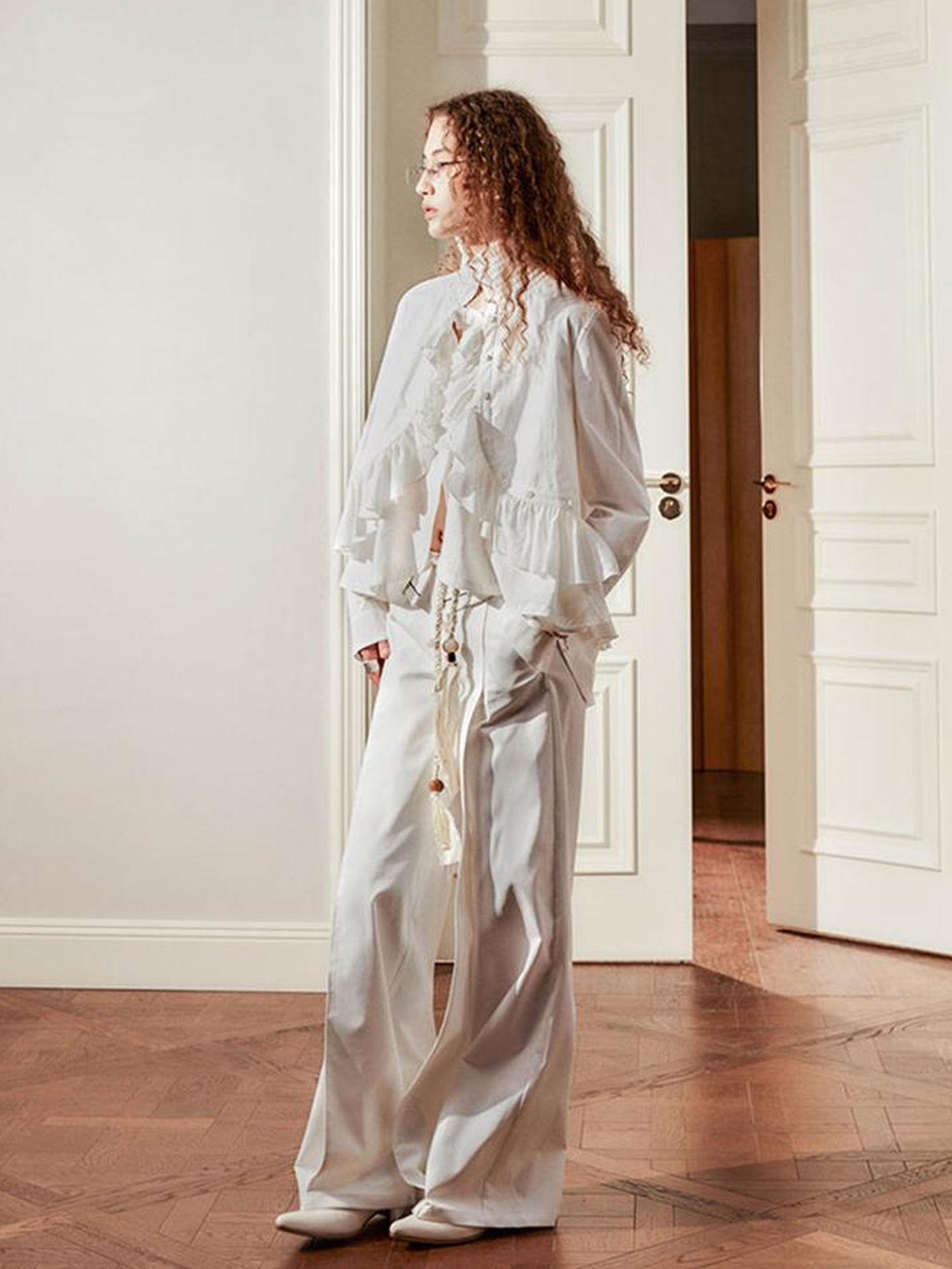 AnnoMundi Sanyu Inspired Flared Trousers With Folded Waist