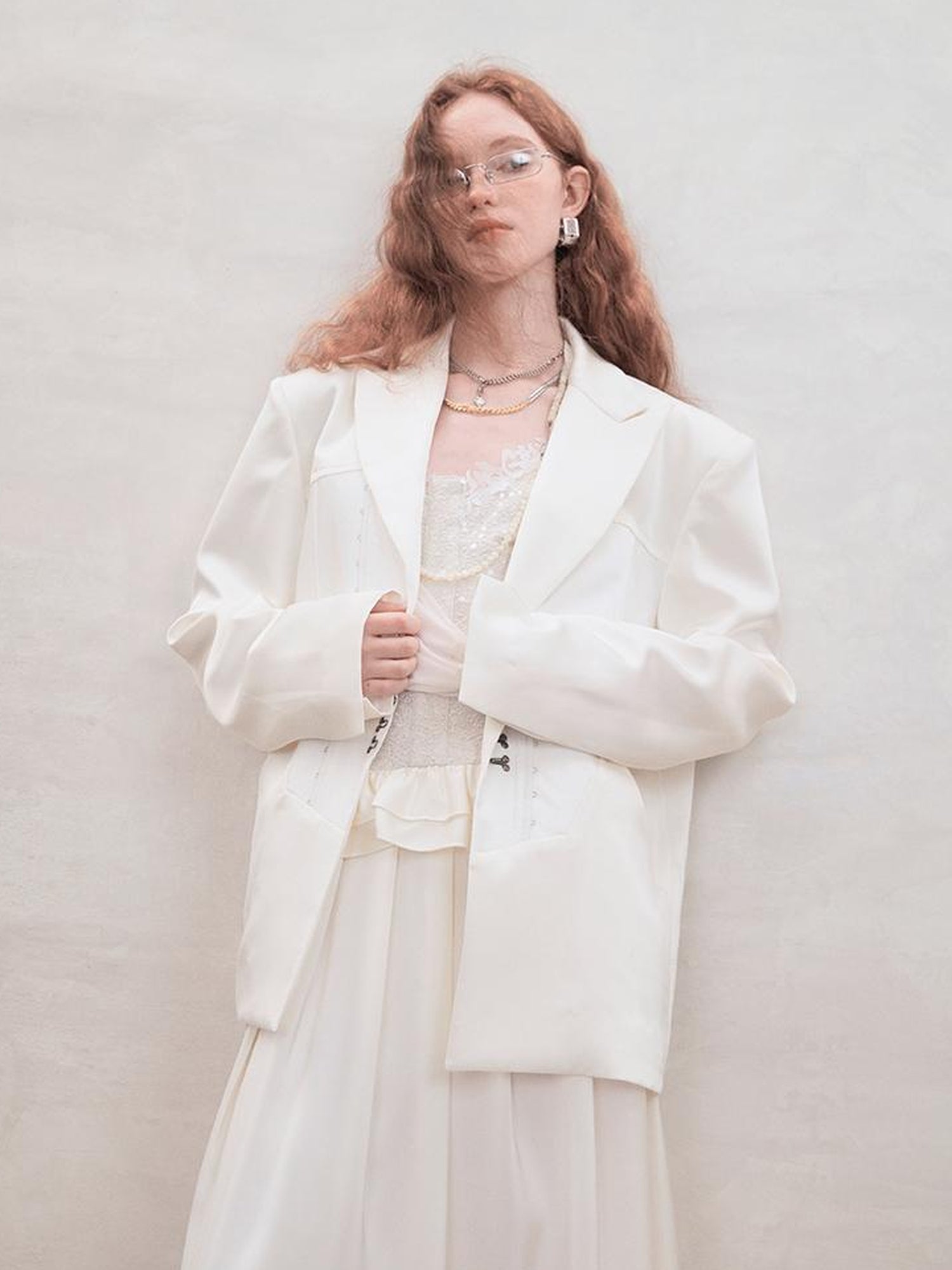 AnnoMundi Satin Boned Soft Armor White Blazer