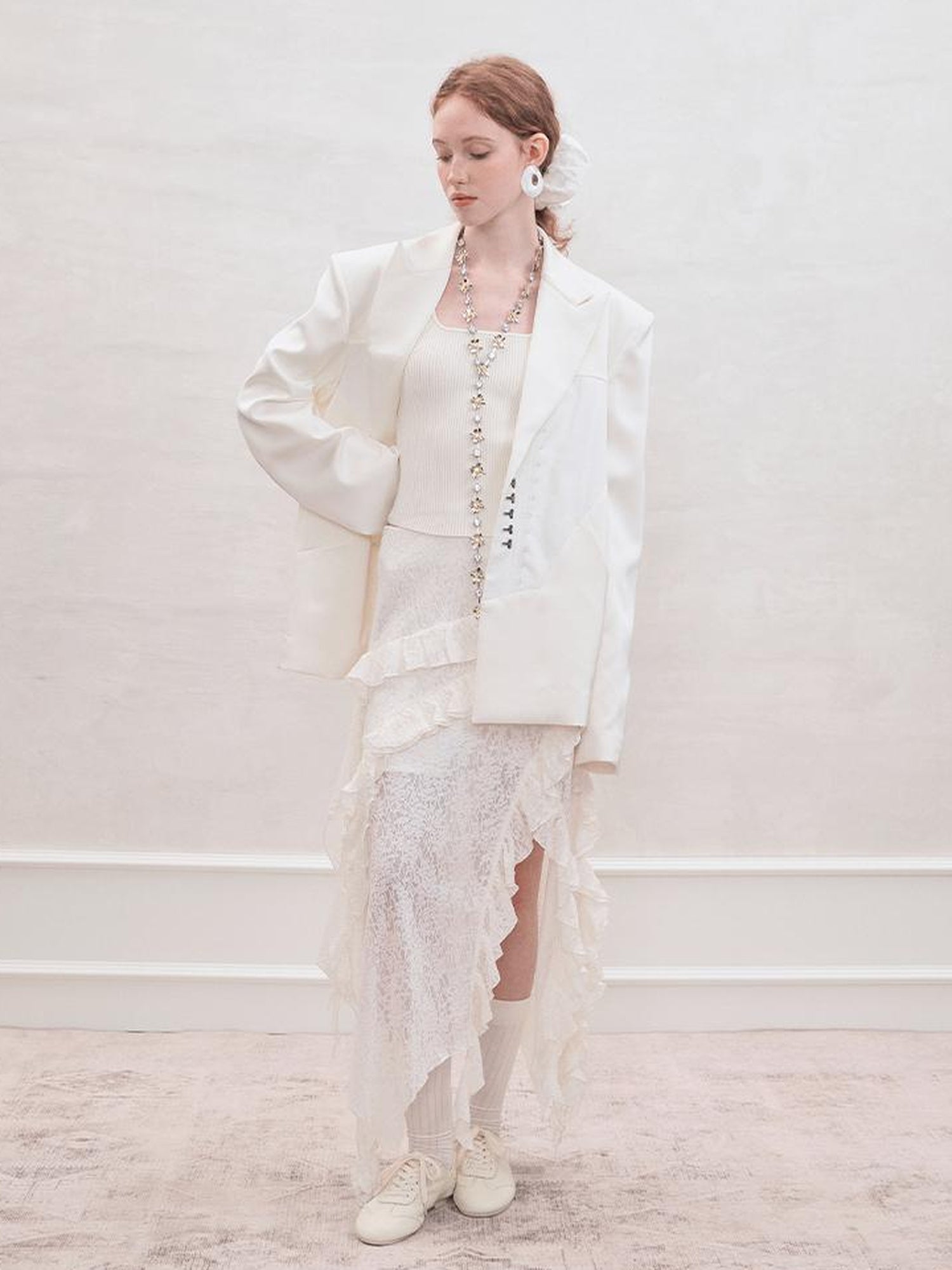 AnnoMundi Satin Boned Soft Armor White Blazer