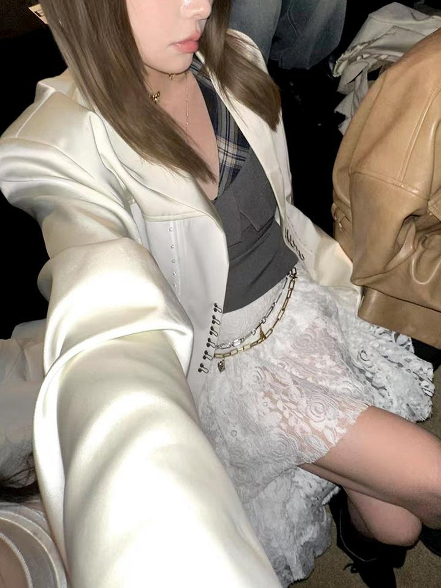 AnnoMundi Satin Boned Soft Armor White Blazer