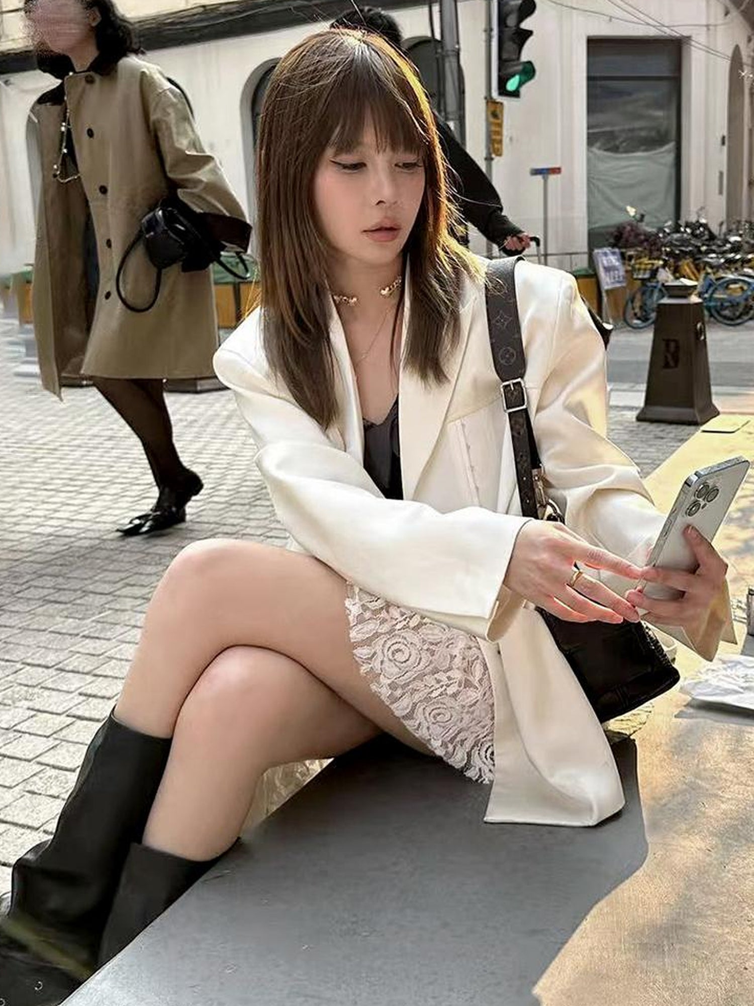 AnnoMundi Satin Boned Soft Armor White Blazer