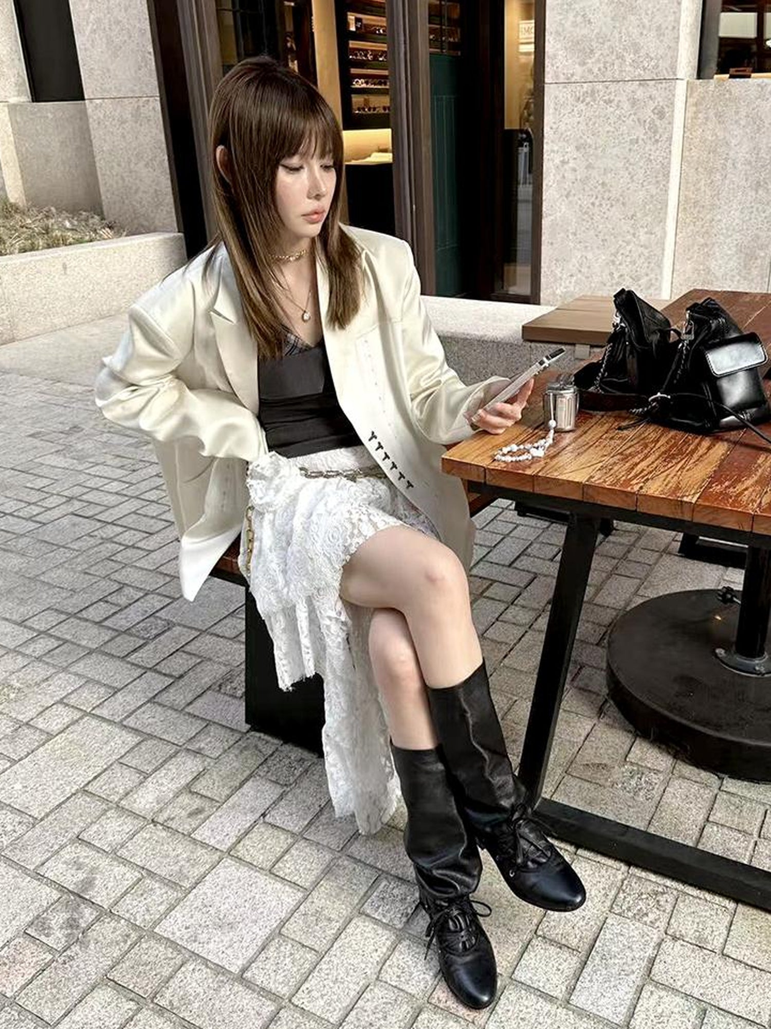 AnnoMundi Satin Boned Soft Armor White Blazer