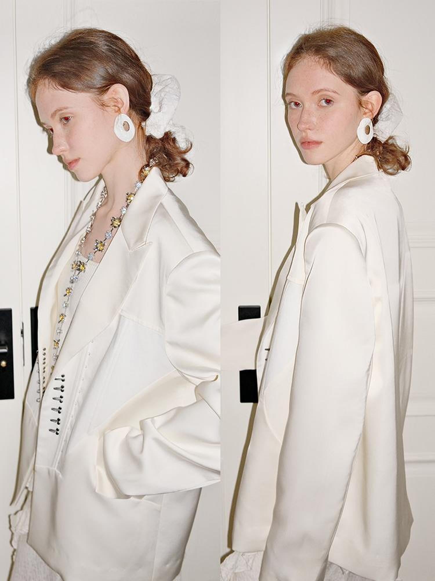 AnnoMundi Satin Boned Soft Armor White Blazer