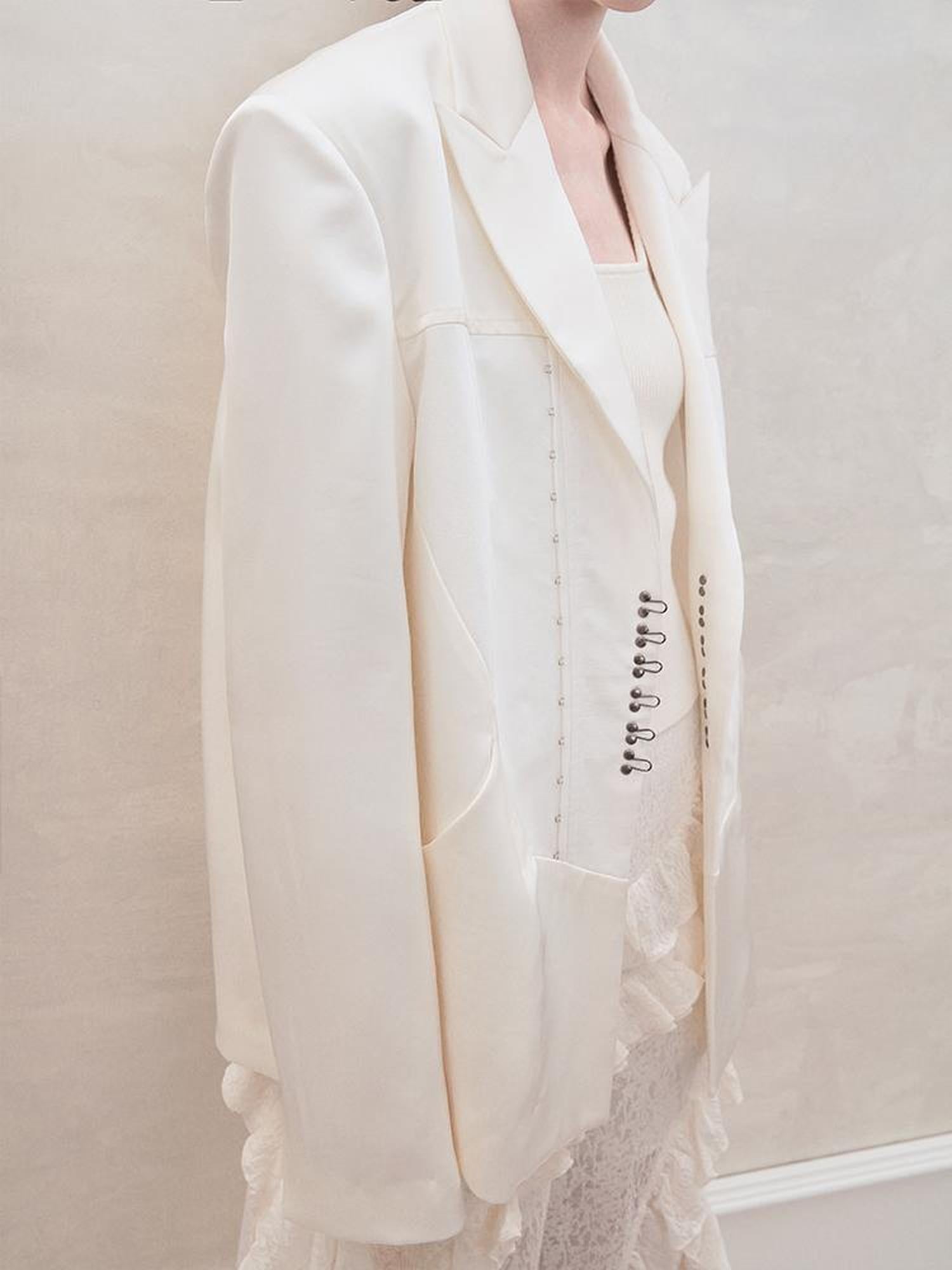 AnnoMundi Satin Boned Soft Armor White Blazer