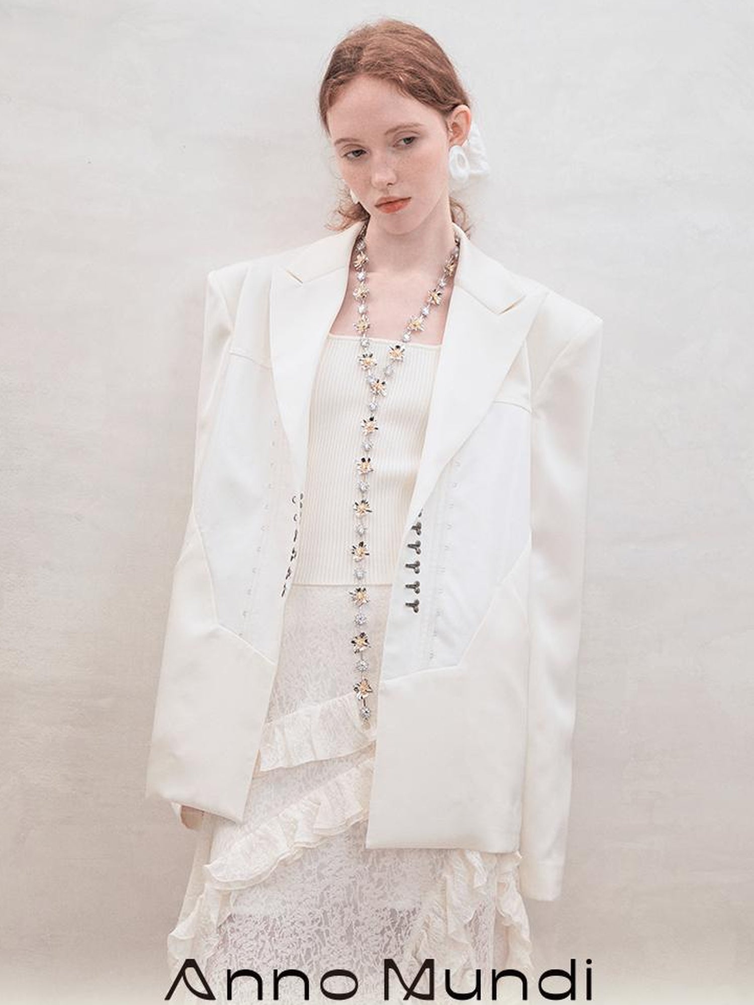 AnnoMundi Satin Boned Soft Armor White Blazer