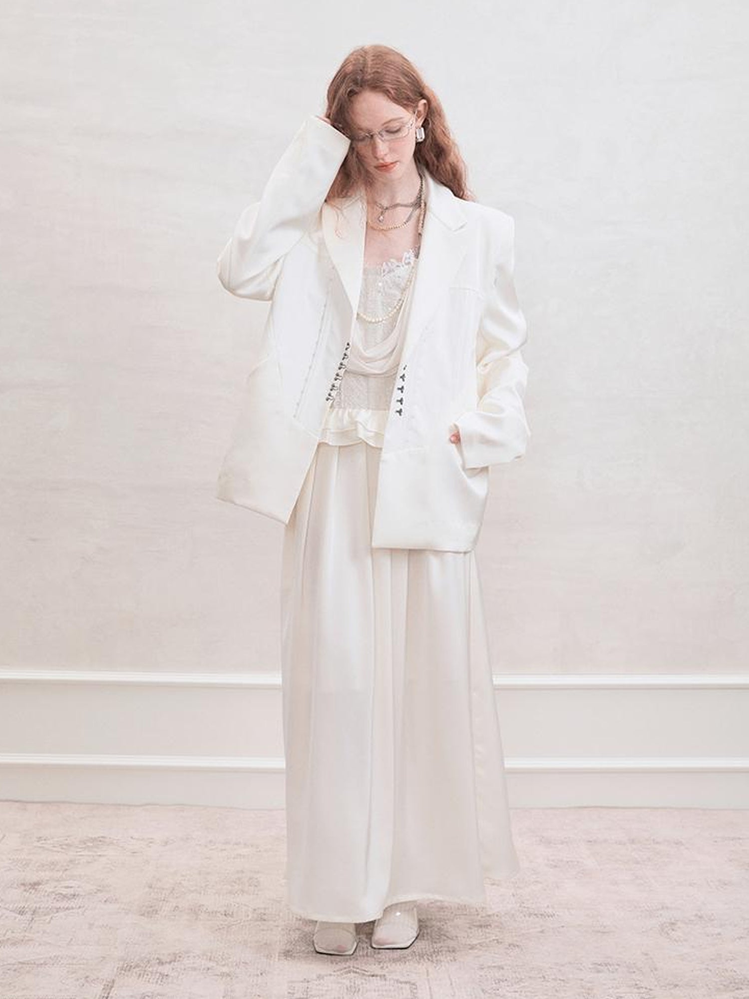 AnnoMundi Satin Boned Soft Armor White Blazer