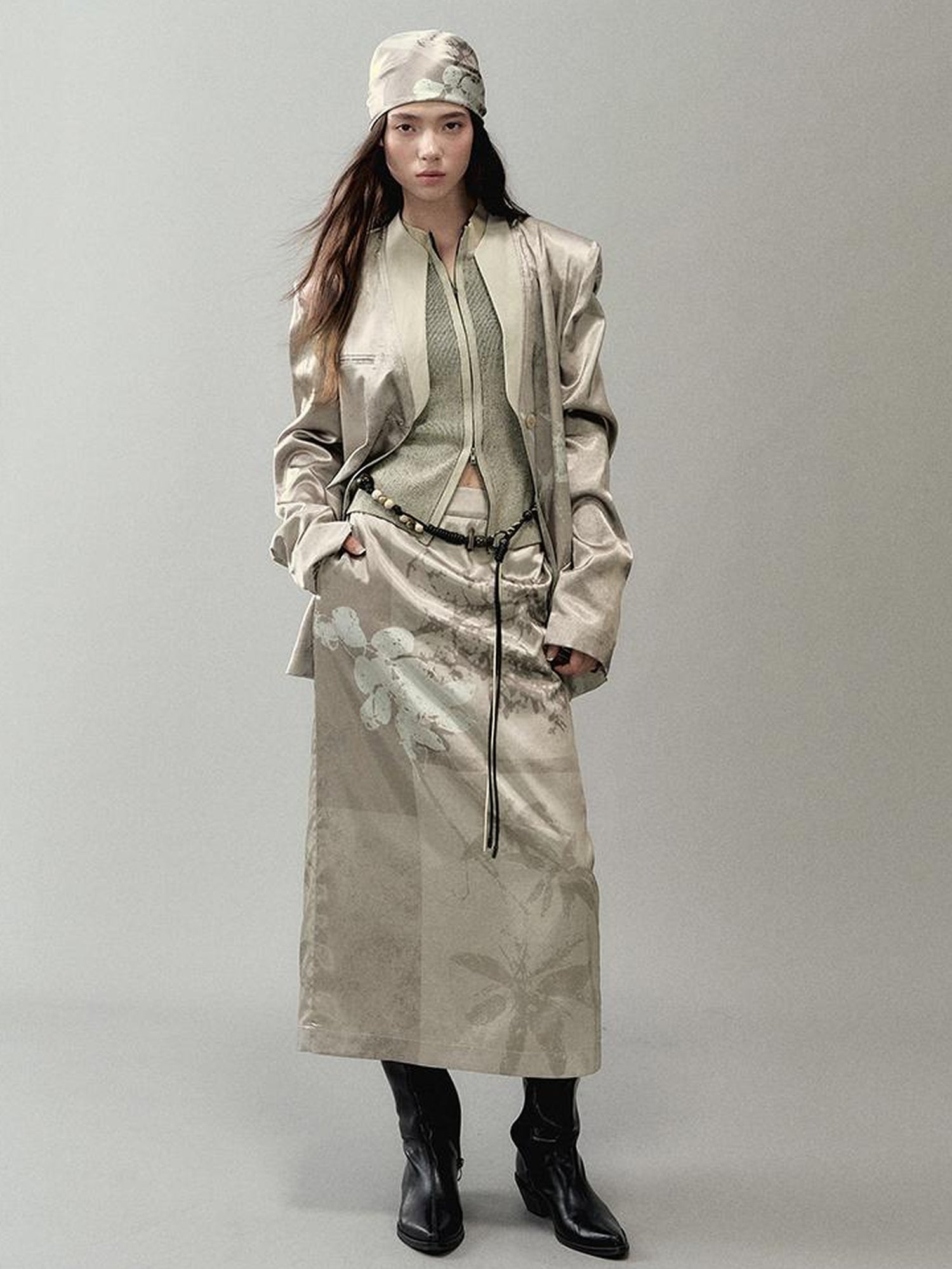 AnnoMundi Satin Luster Branch Print Blazer