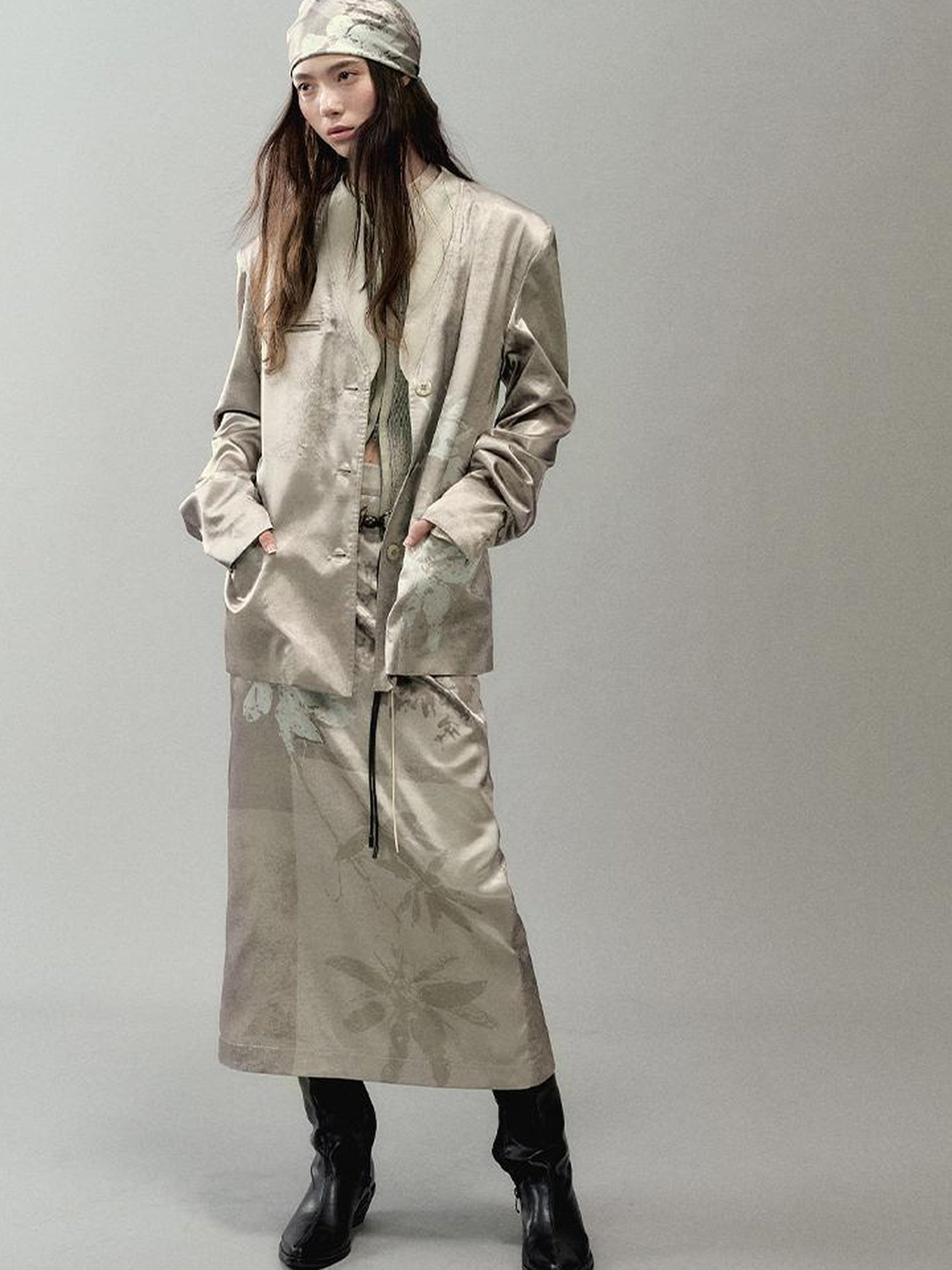 AnnoMundi Satin Luster Branch Print Blazer