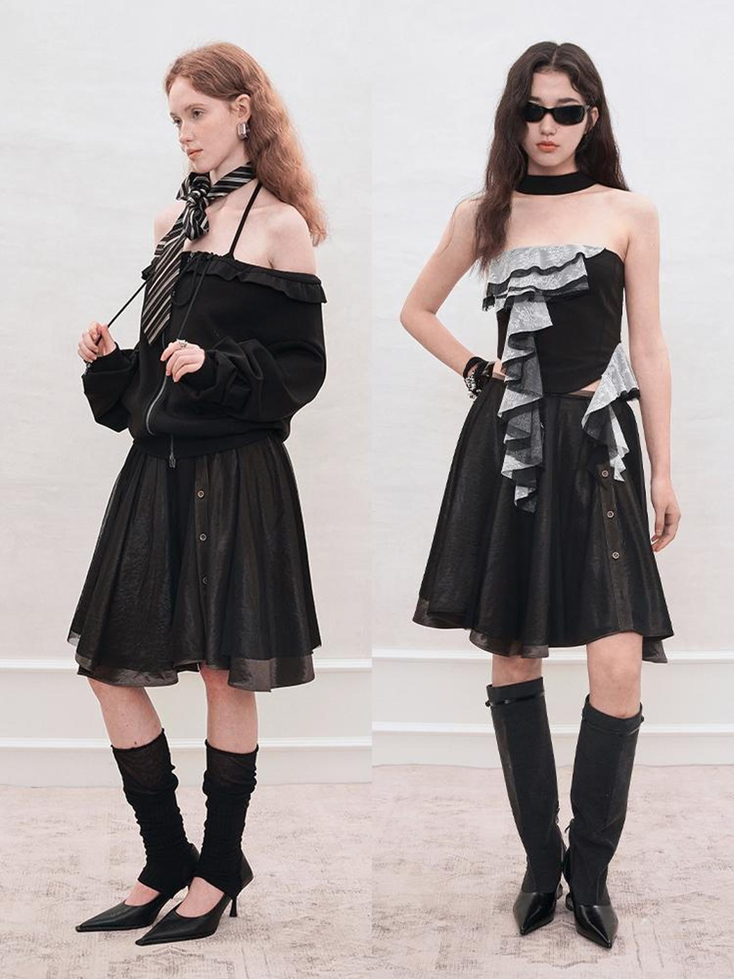 AnnoMundi Satin Trimmed Sheer Mesh A Line Skirt