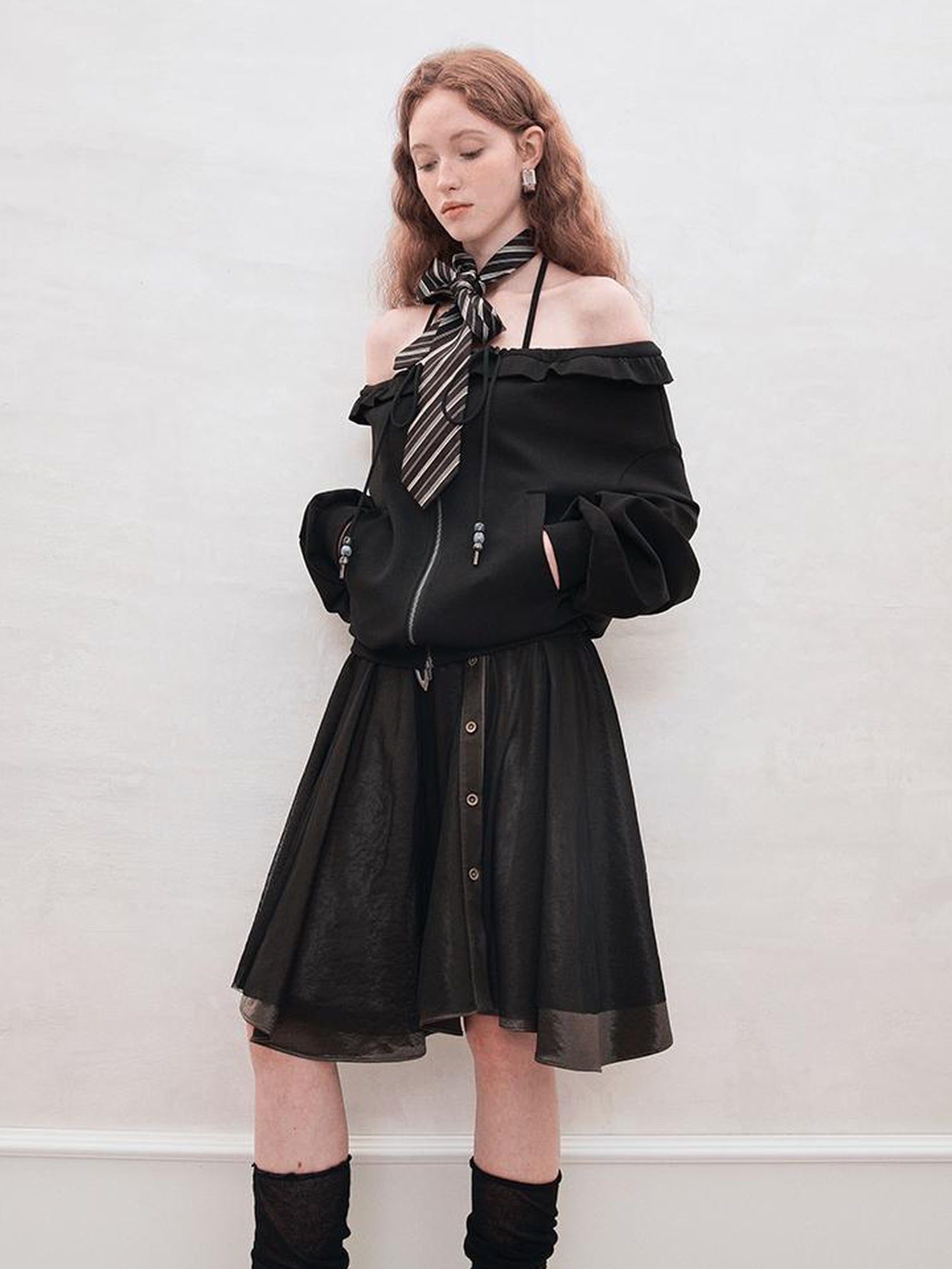 AnnoMundi Satin Trimmed Sheer Mesh A Line Skirt