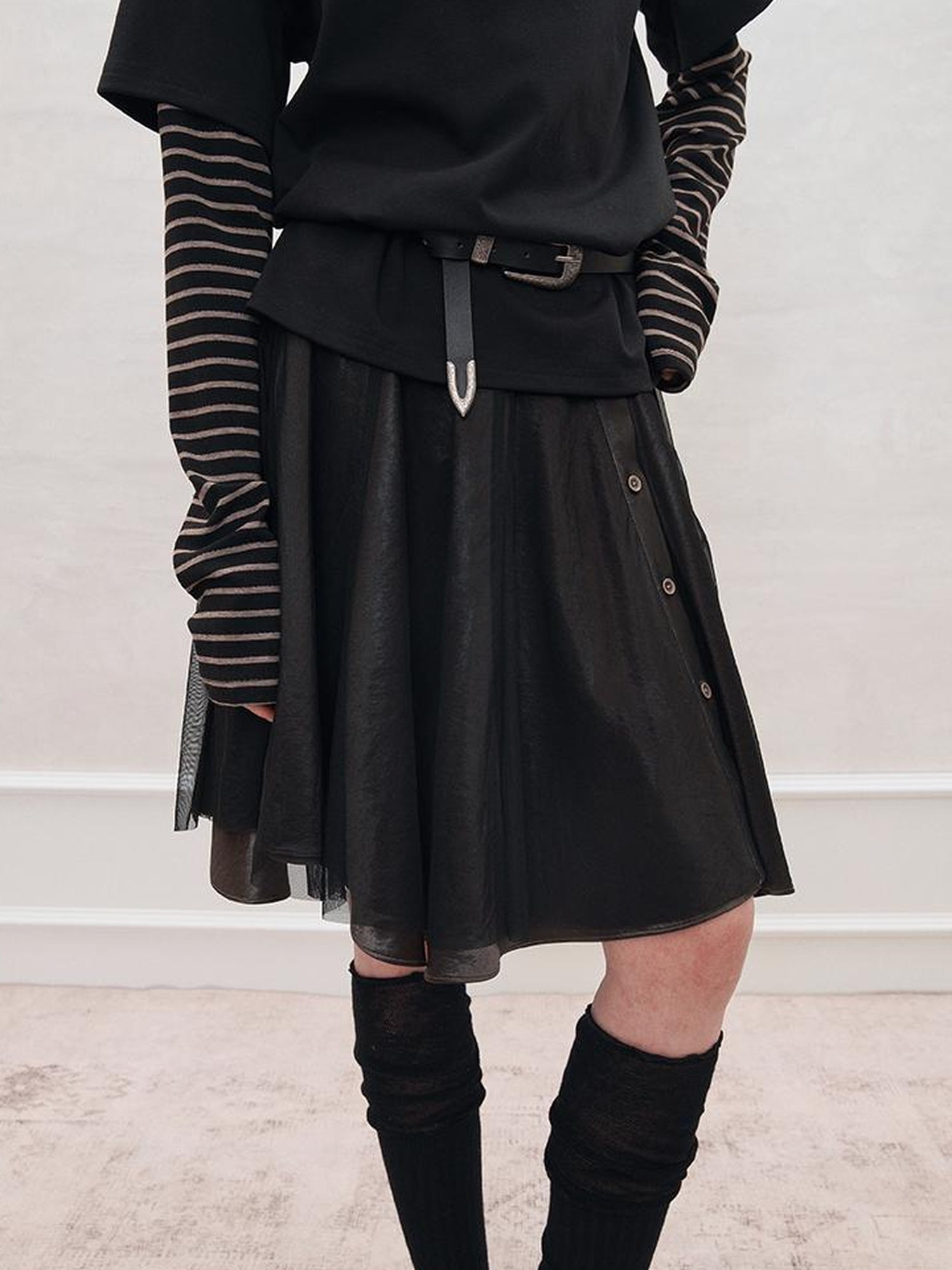 AnnoMundi Satin Trimmed Sheer Mesh A Line Skirt