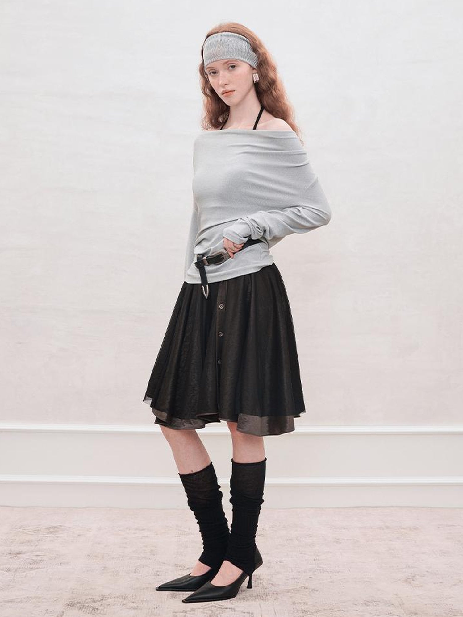 AnnoMundi Satin Trimmed Sheer Mesh A Line Skirt