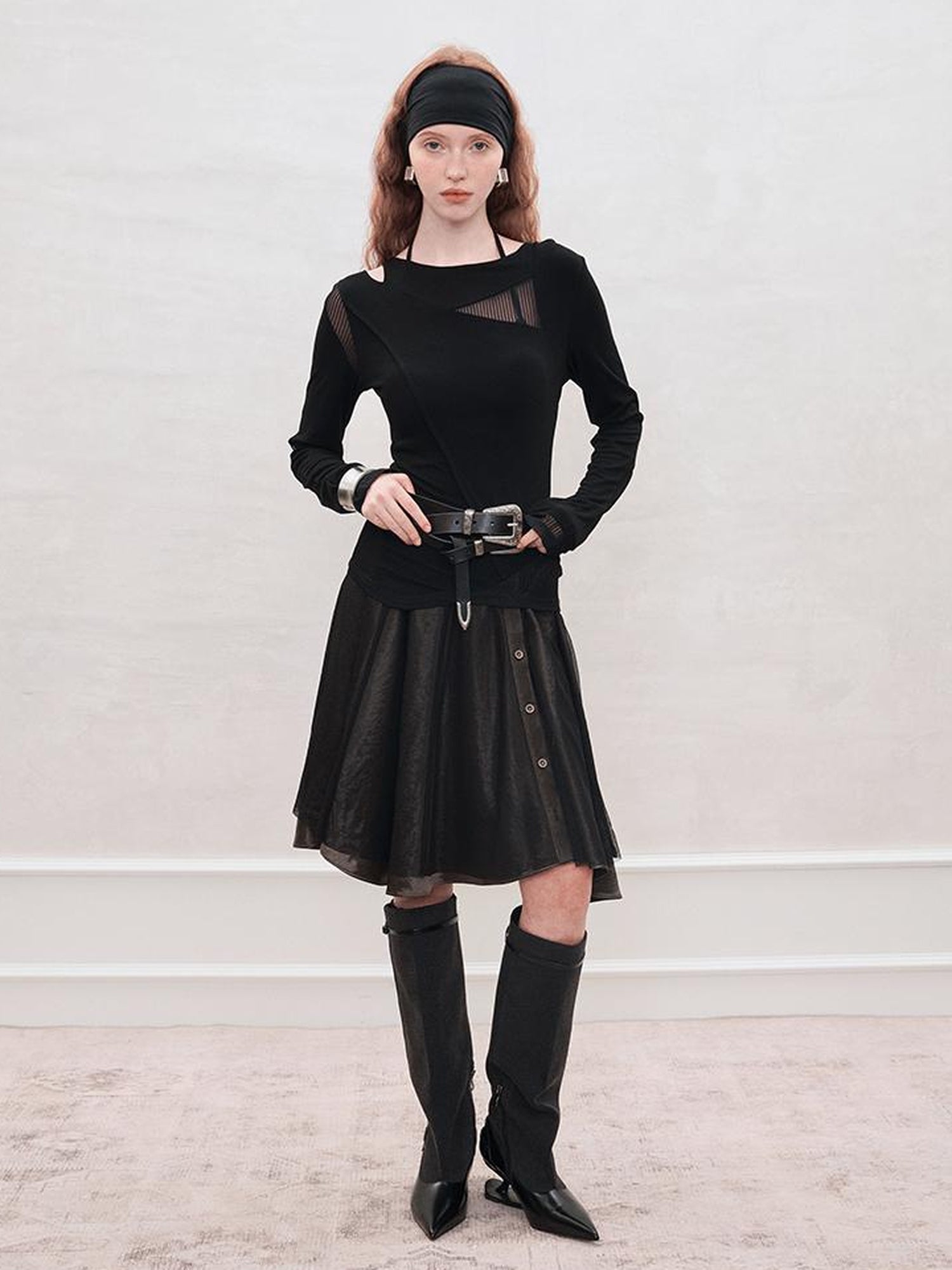AnnoMundi Satin Trimmed Sheer Mesh A Line Skirt