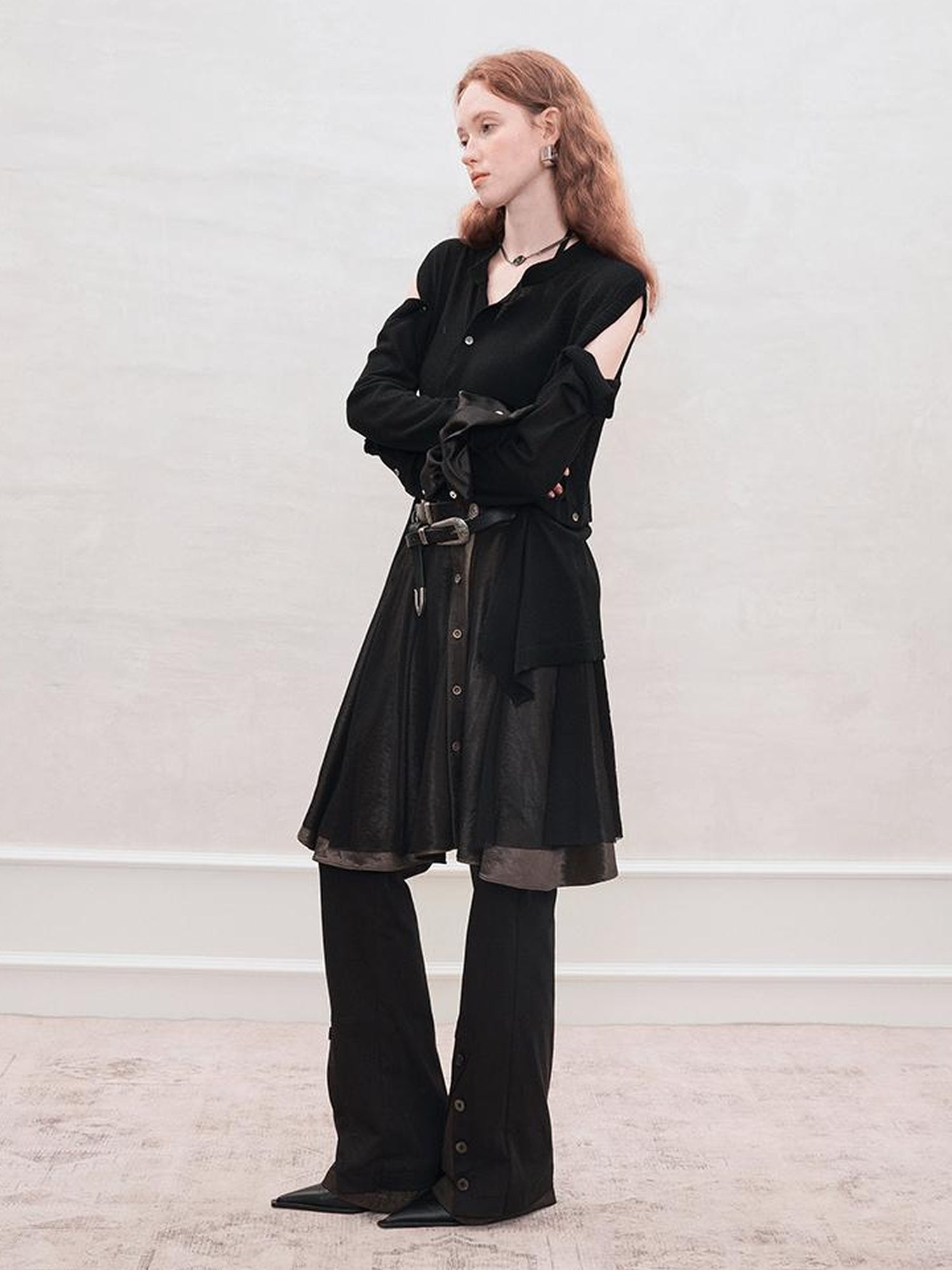 AnnoMundi Satin Trimmed Sheer Mesh A Line Skirt