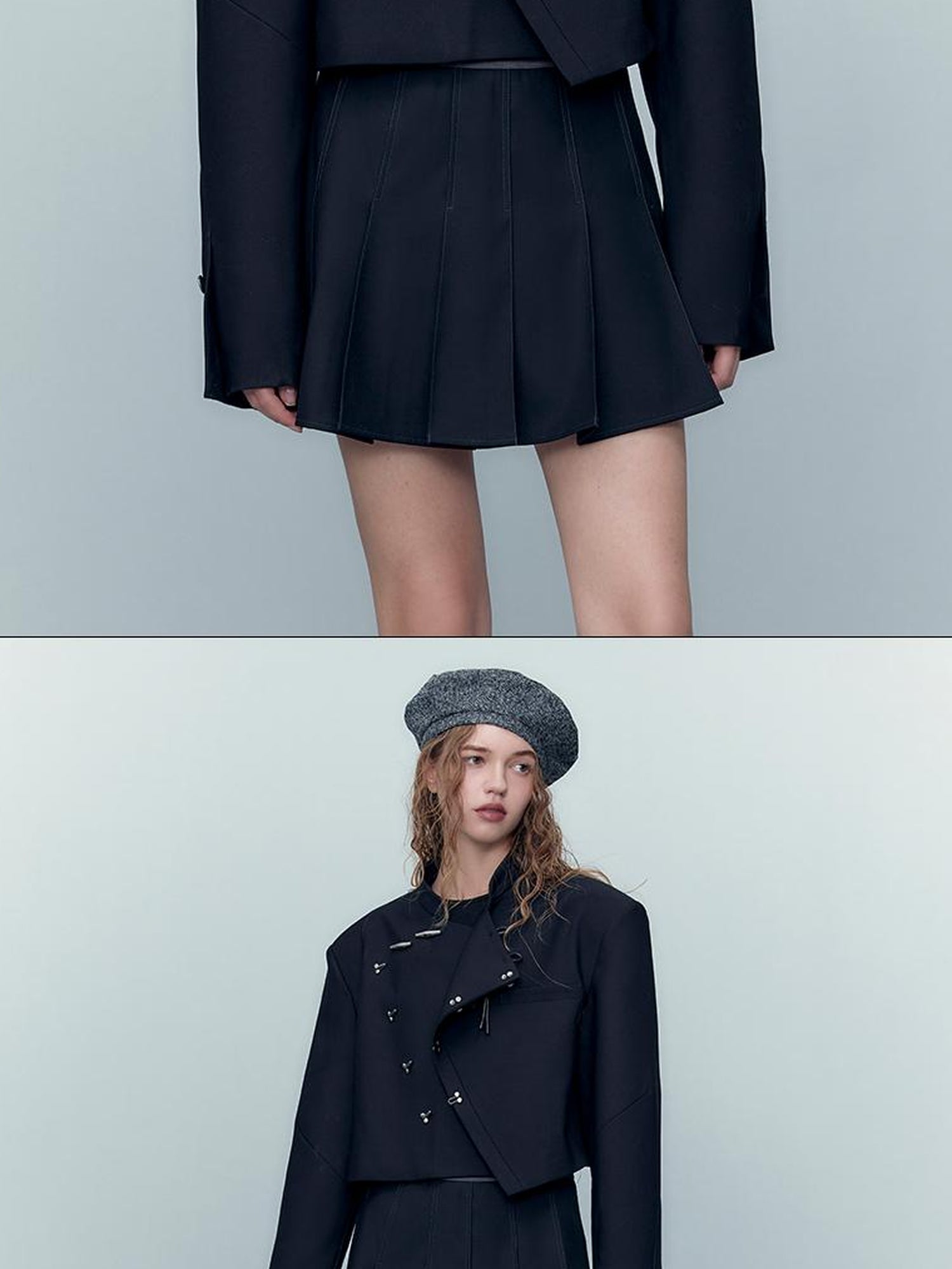 AnnoMundi Scar Stitch Colorblock Beret With Adjustable Webbing